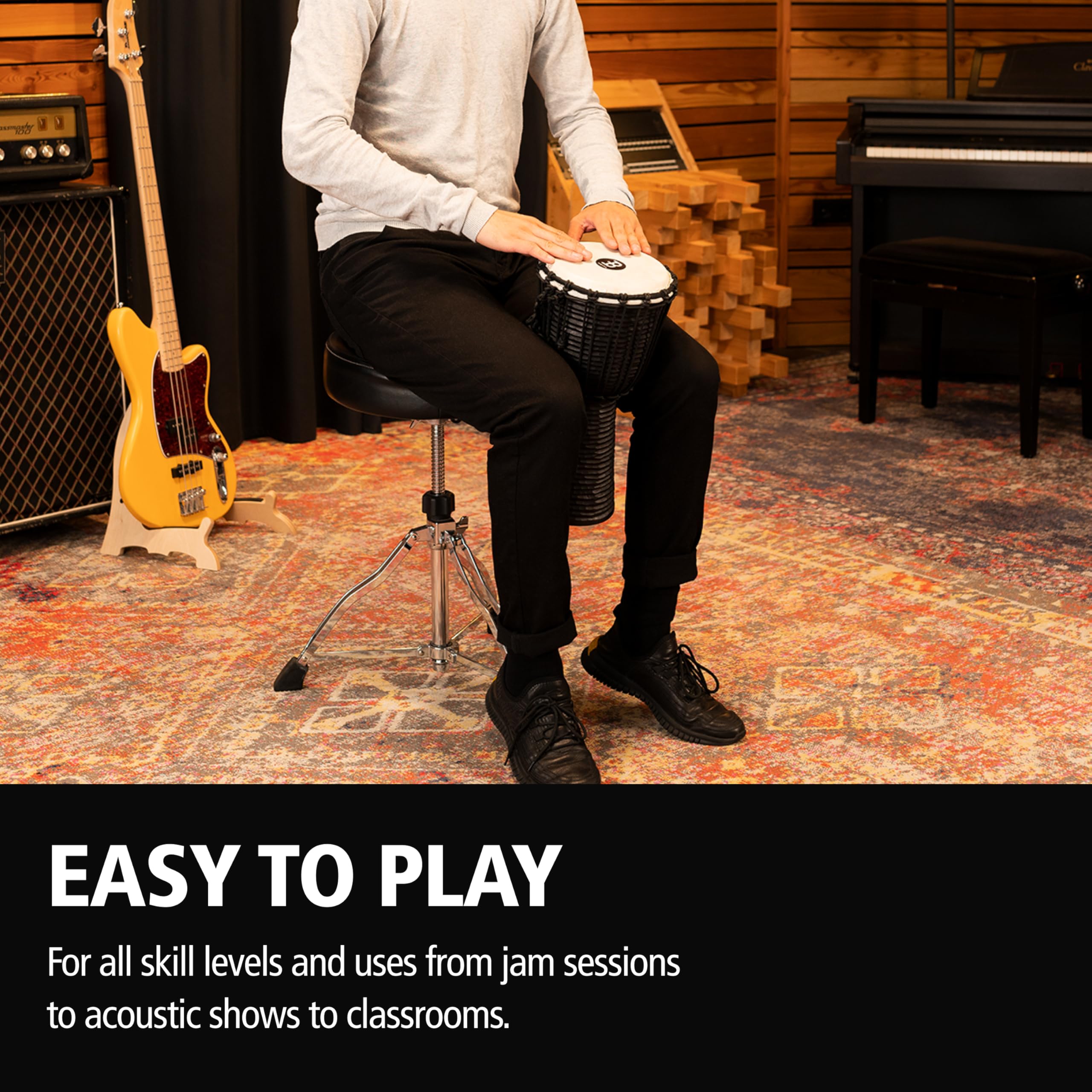 Meinl Percussion Djembe Hand Drum Circle Instrument, Carved Mahogany Headliner Series — NOT Made in China — African Mali Weave Ropes, 2-Year Warranty, Black River, Small (HDJ3-S)