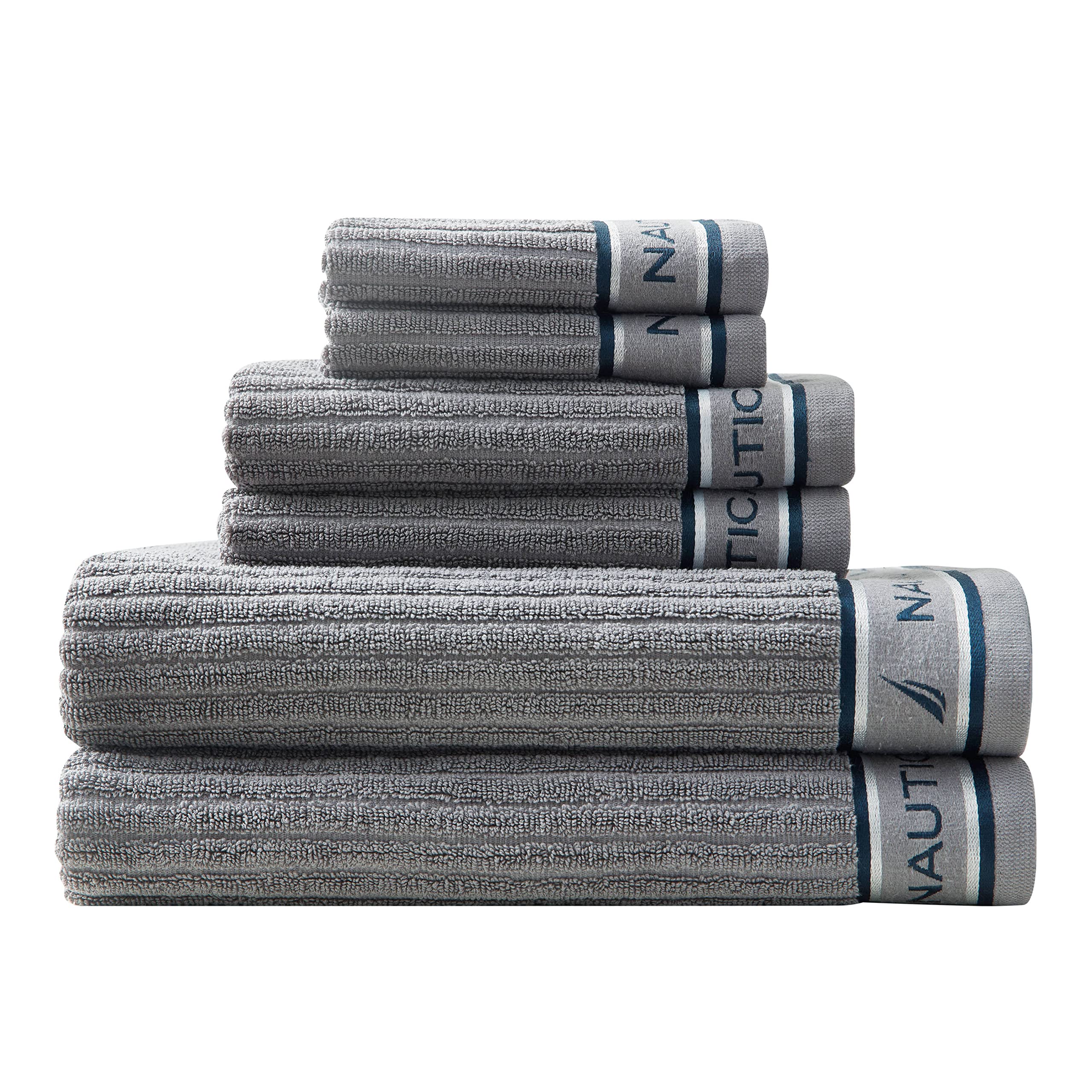 Nautica Asciugamani da bagno, morbido cotone assorbente, accessori essenziali per il bagno moderno, certificati Oeko-Tex, grigio (signature grey), 6 pezzi