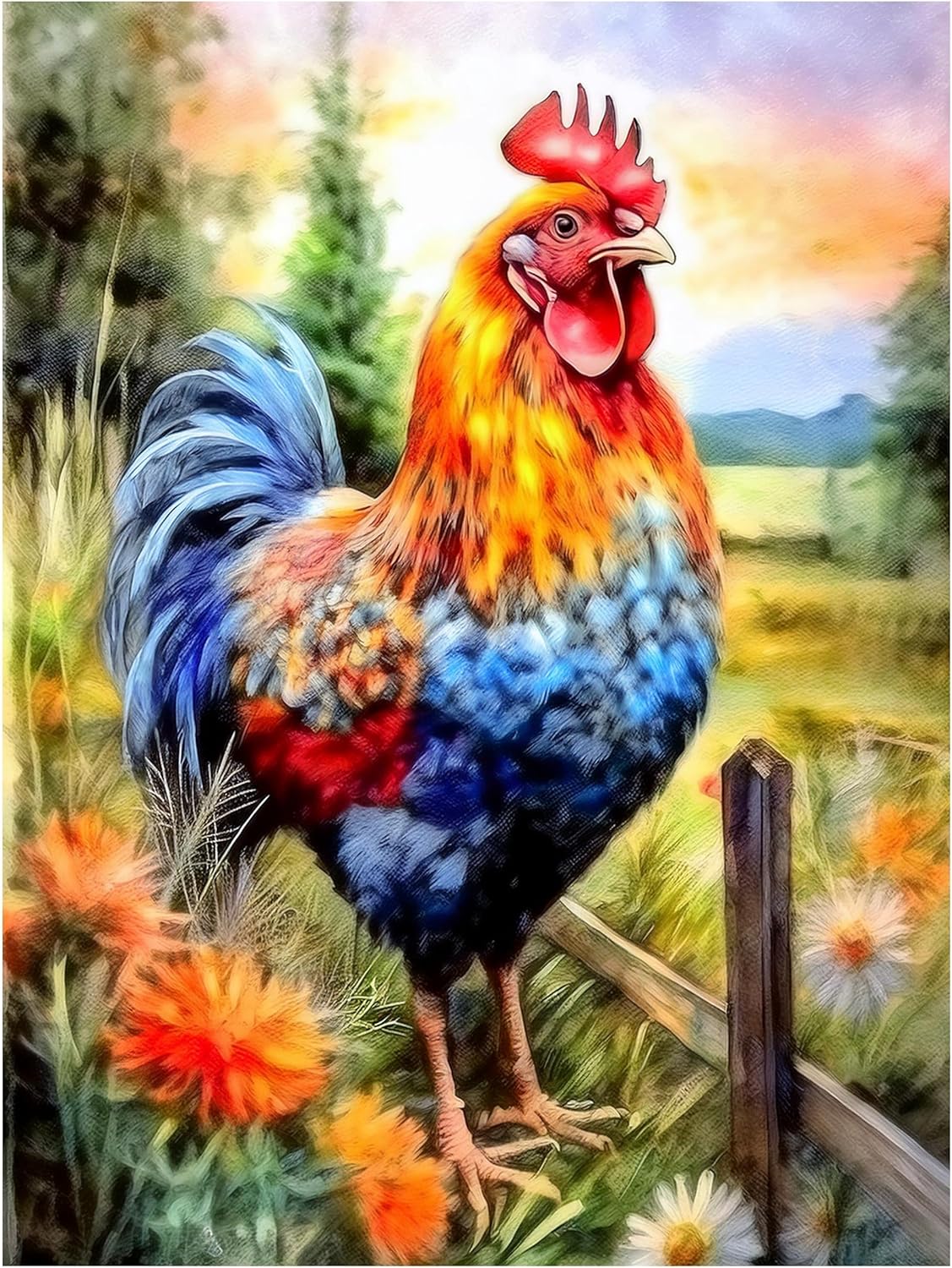Tile Mural Farm Rooster Farmyard Decor Kitchen Wall Backsplash Marble Ceramic