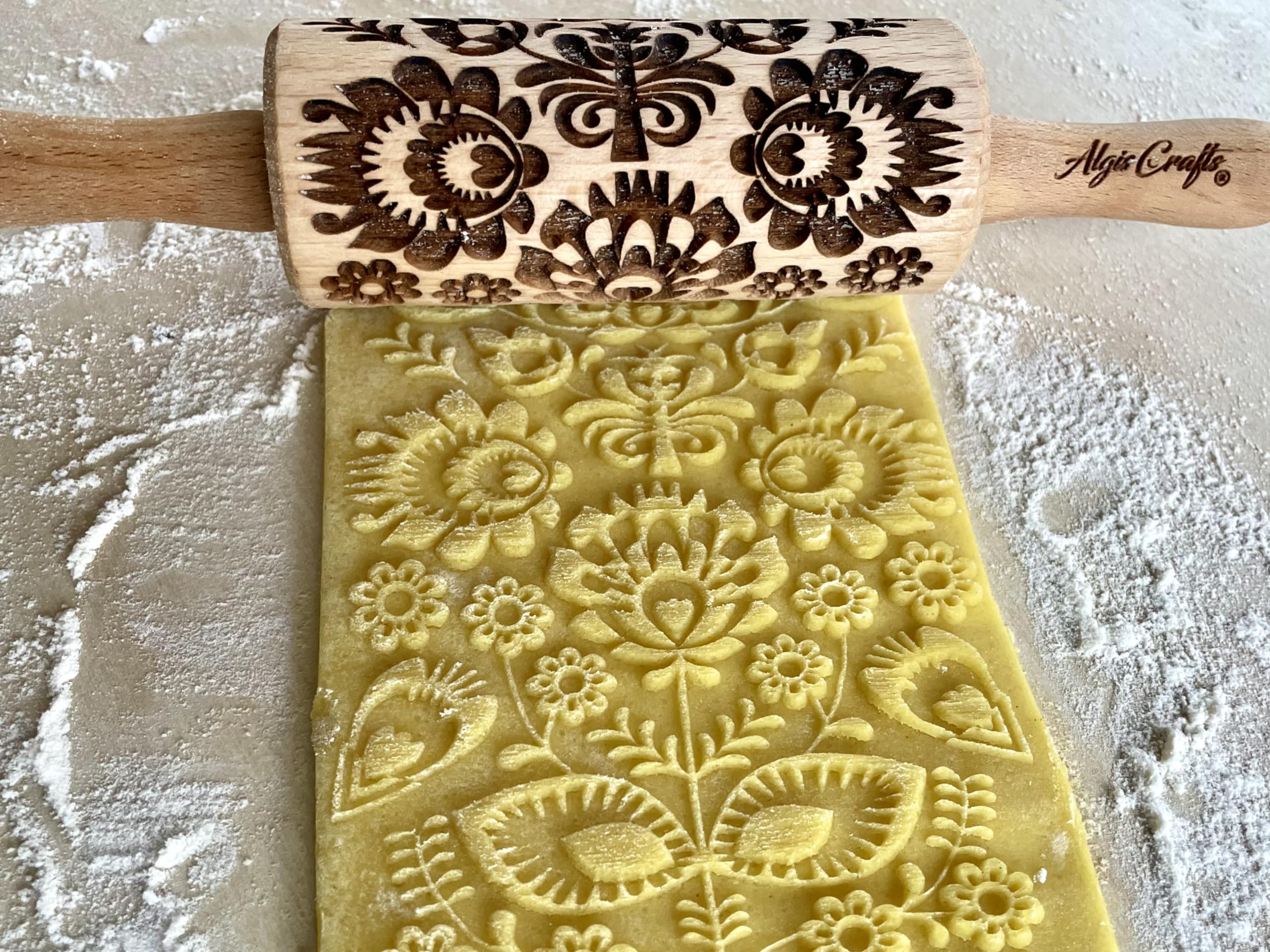 FLEUR ensemble de 3 rouleaux à pâtisserie gravé pour vous | Rouleau Pâtisserie en Relief pour DIY Faire | pour la décoration de biscuits | par Algis Crafts