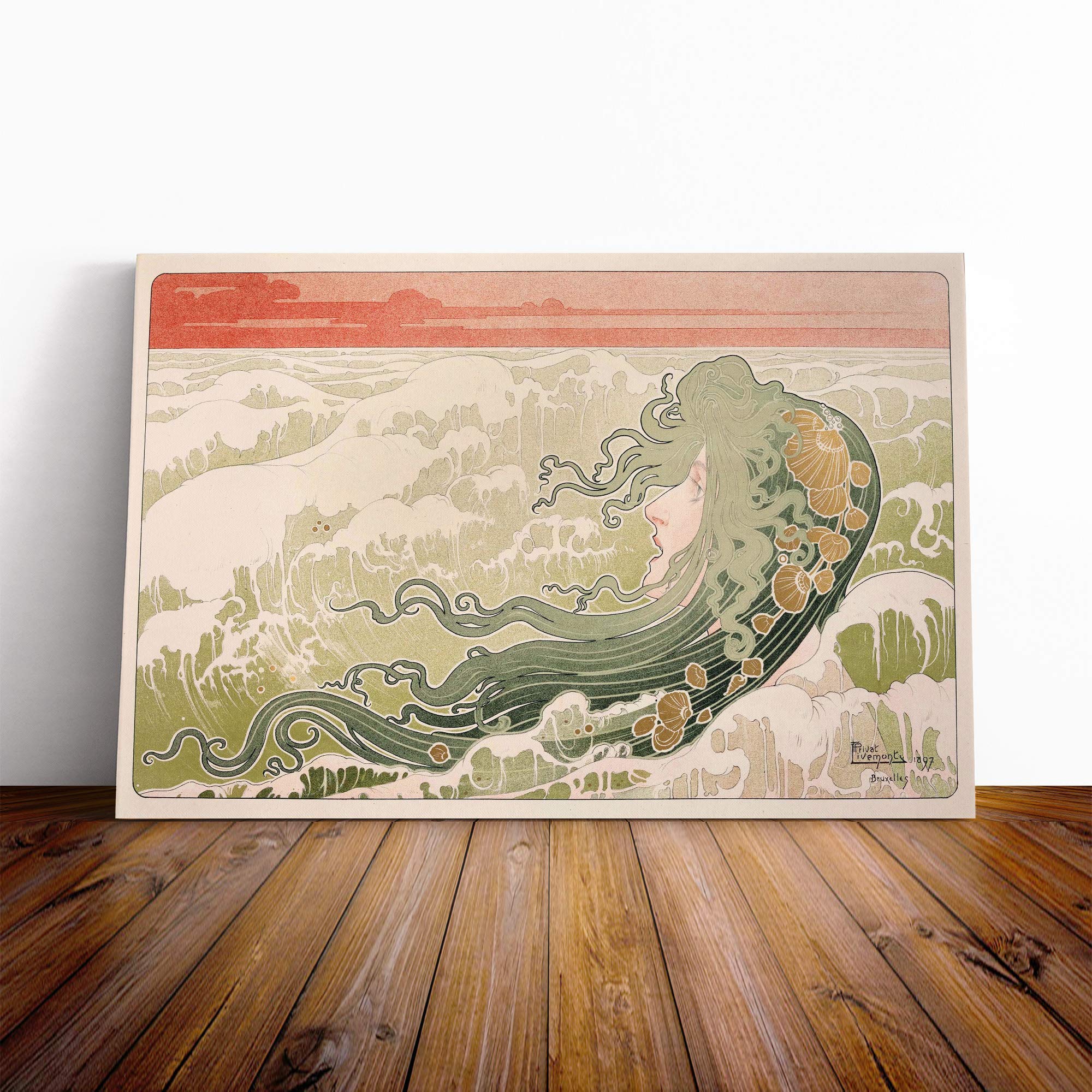 Henri Privat-Livemont The Wave Canvas Print | Gallery Wrapped 30mm Frame Wall Art | 24x16 inches | Ready to Hang | Modern Seascape Picture | Living Room Bedroom Lounge Office