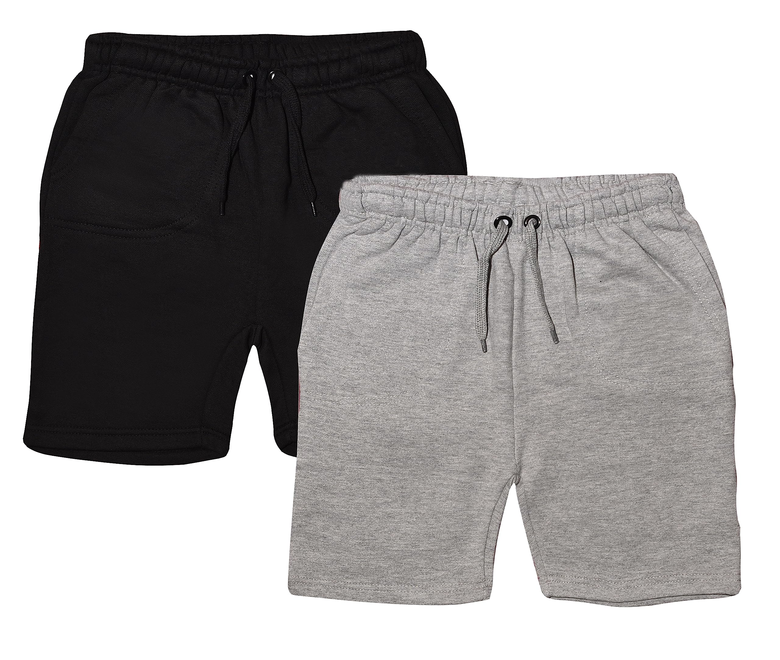 2 Pack Men's Shorts Summer Fleece Jogging Lounge Wear Shorts Pack in Black & Navy, H-Grey and Khaki with Pockets S-3XL