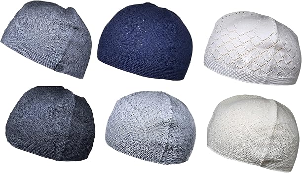 6-Pack Muslim Prayer Caps (Kufi/Taqiyah) – Knit Crochet Beanie, Stretchable, Multi-Color Set For Eid & Ramadan