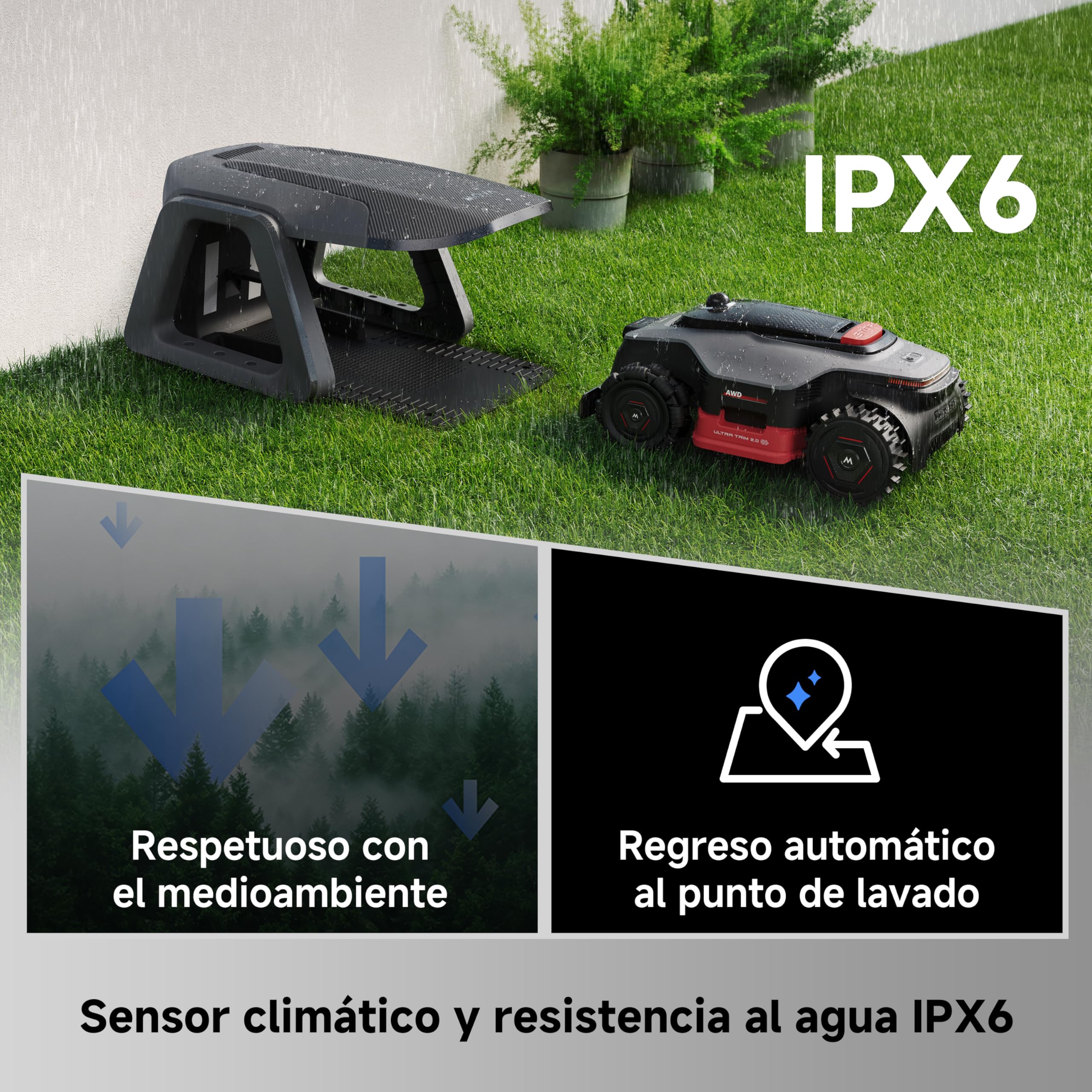 MOVA LiDAX Ultra 2000 AWD, Robot cortacésped, sin RTK, mapeo automático asistido por IA, LiDAR 3D de 360° y visión Dual con IA, AWD a 36 V para cuestas del 80%, 2 Discos (6 Cuchillas Cada uno)