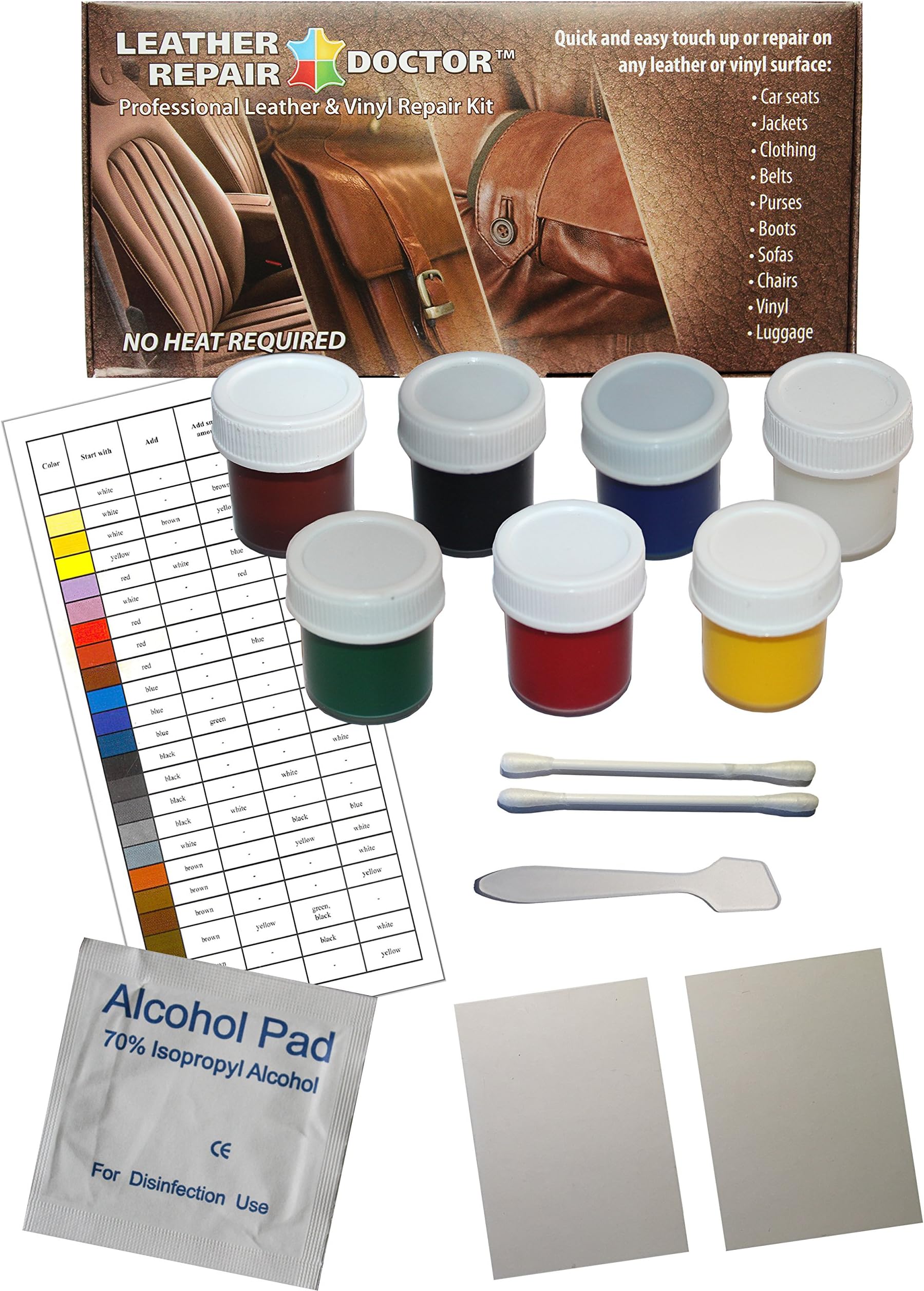 Leather Repair Doctor Leather Repair Kit: 7 Color, No-Heat, Fast Drying, Professional Leather and Vinyl Furniture, Car Seats, Jacket, Boots and Purse Repair Solution