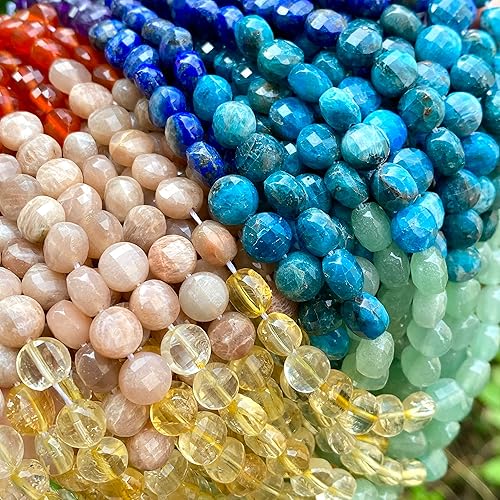 ABCGEMS Cuentas de siete chakras (la combinación definitiva de las piedras energéticas más fuertes) miel citrina, piedra lunar melocotón, amatista,