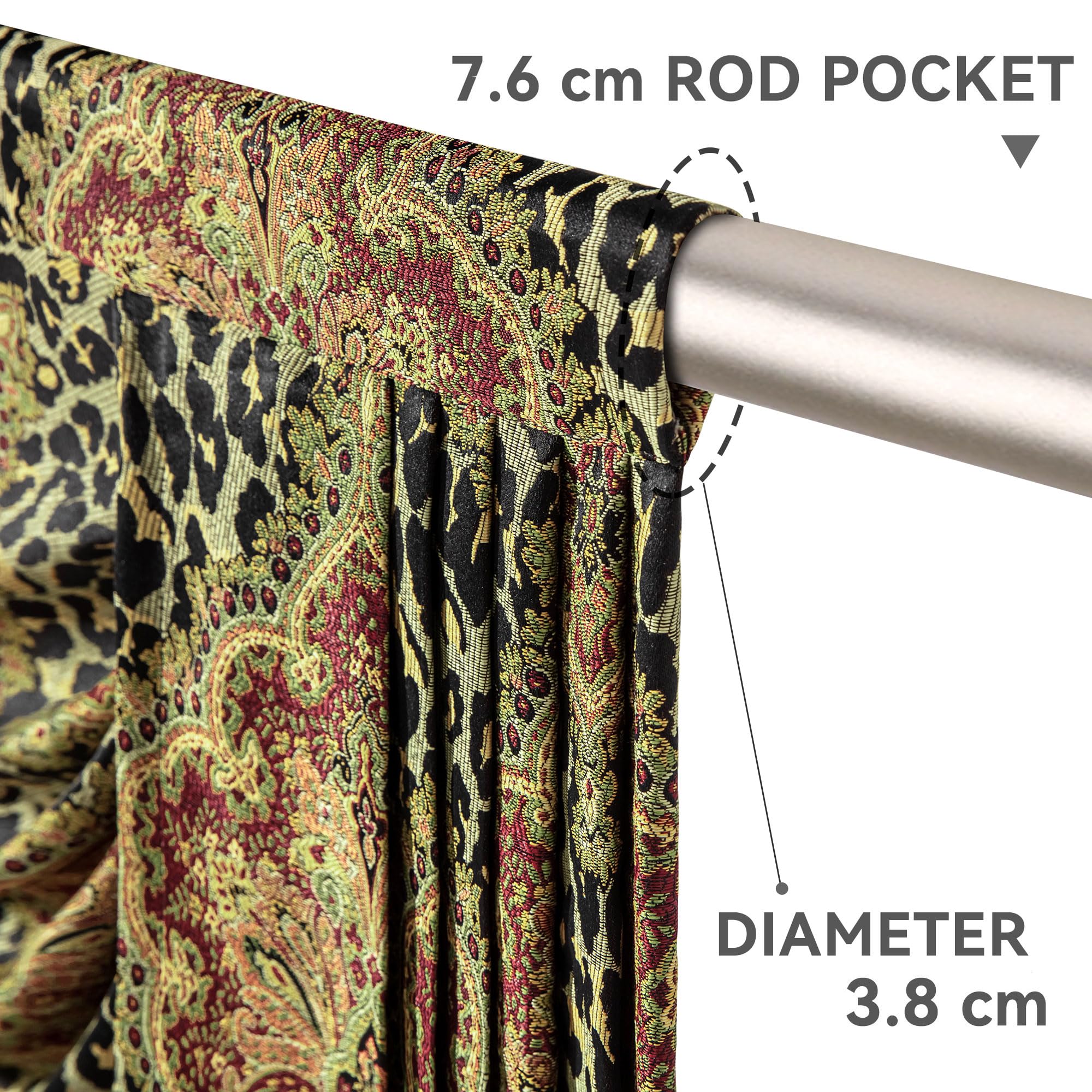 Cenefa para Ventanas, Cenefa de Cascada de Damasco con Borlas, Cortina Corta para Dormitorio, Salón, Cocina (Ancho 150cm, Impresión Leopart)