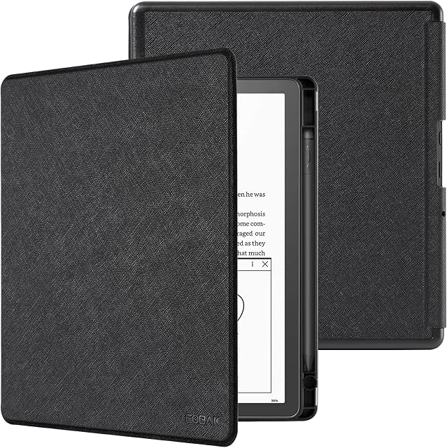 CoBak Case for All New Kindle Scribe - PU Leather Cover with Auto Sleep Wake Feature for Kindle Scribe Signature 10.2" 2022 Released with Pencil Holder, Black