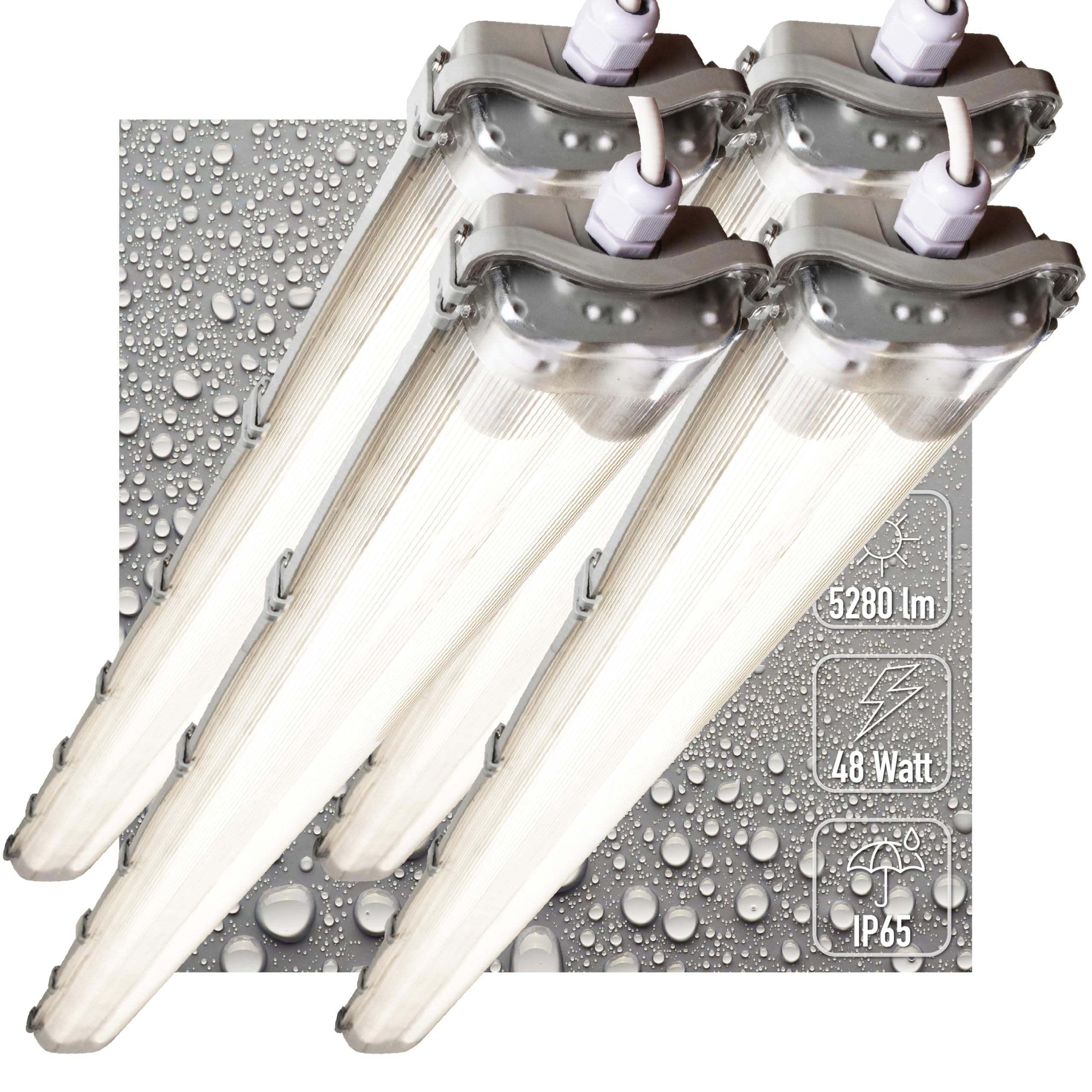proventa® EasyBudget LED-Feuchtraumleuchte 150cm 48W 2x Röhre neutralweiss - Sparset 4x
