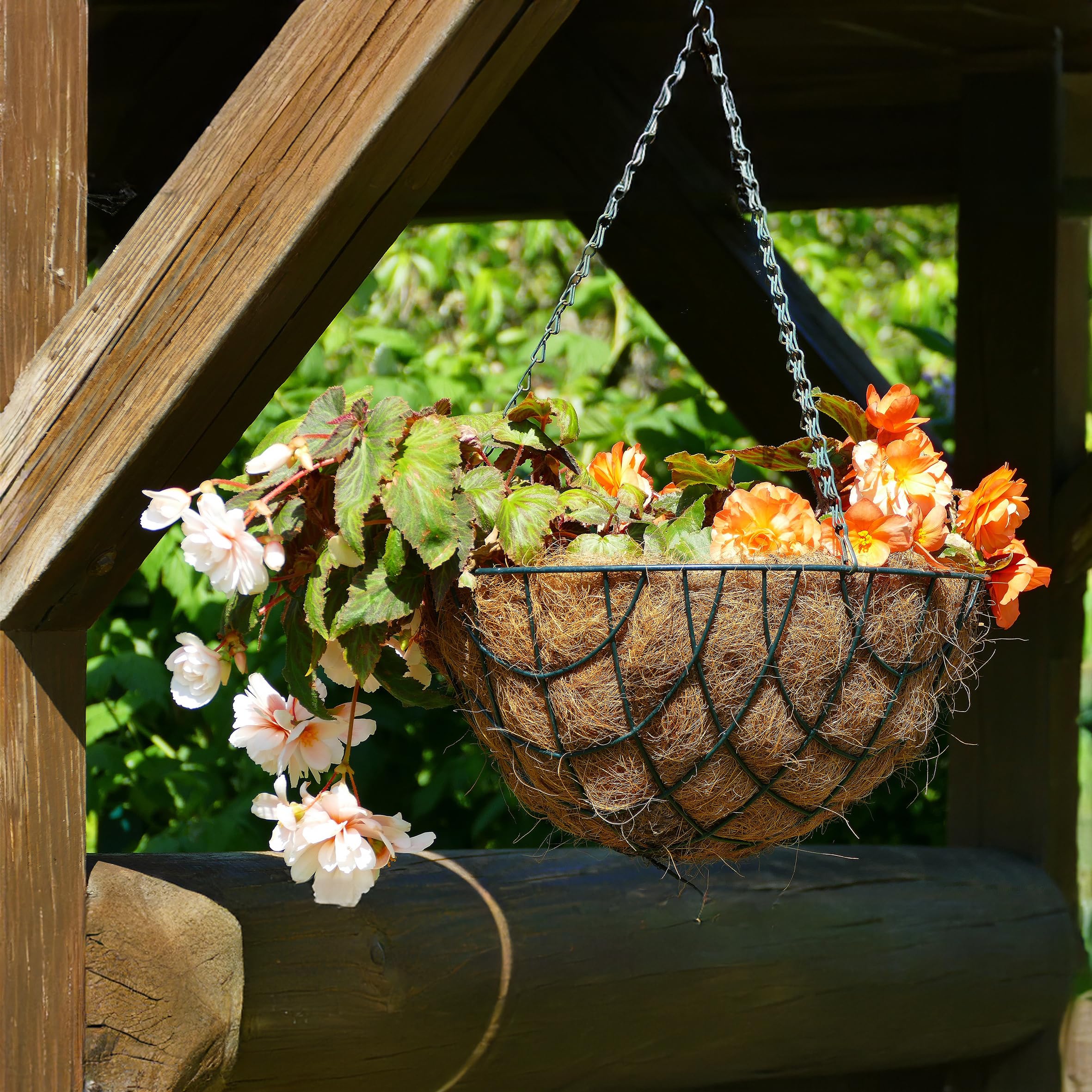 Spetebo Metall Blumenampel mit Kokos Einsatz - 30 cm - Blumenschale zum Hängen inklusive Kette