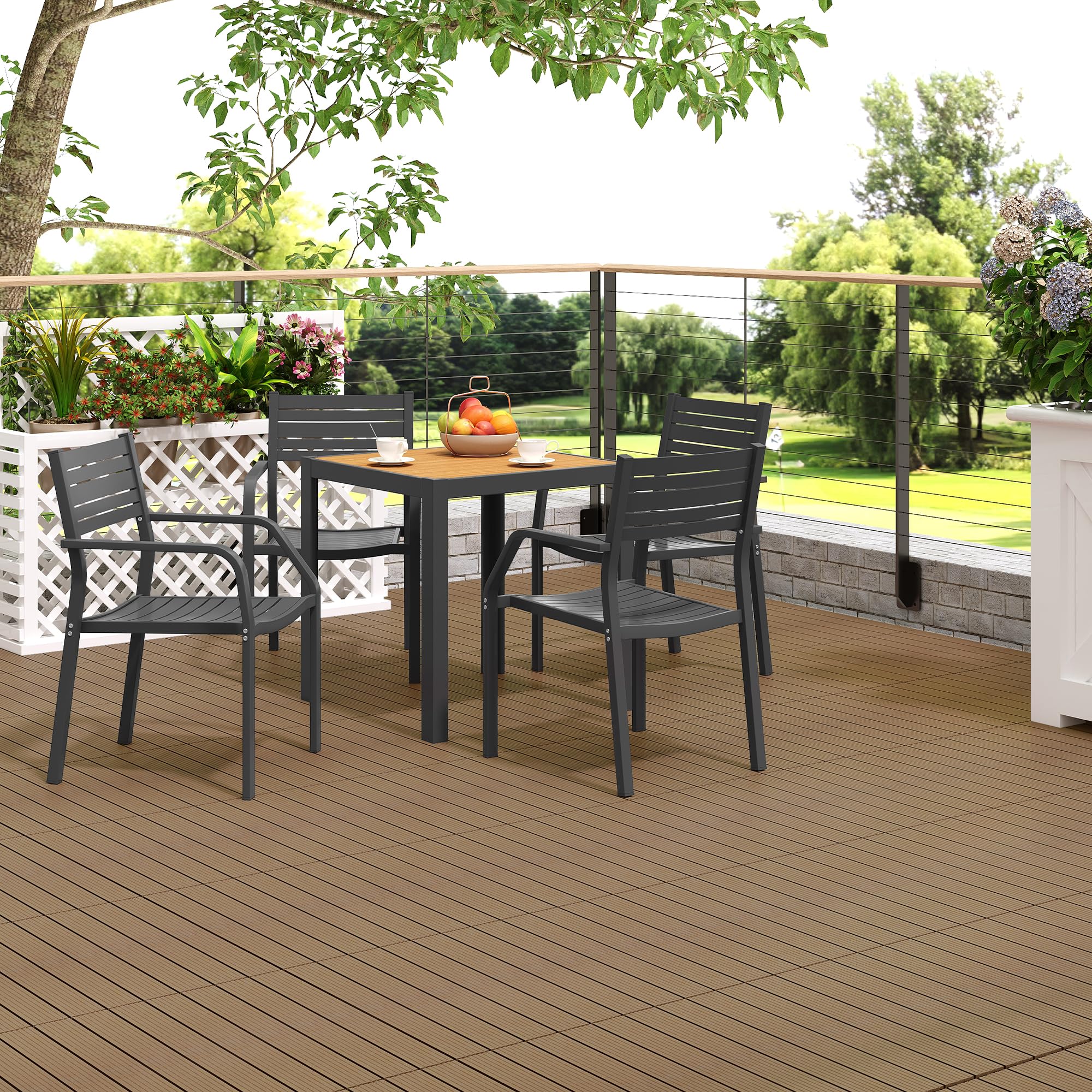 Laneetal Set di 12 Pavimento per Esterno, Pavimento WPC Incastro, per Giardino, Patio, Terrazza, Balcone, Pavimentazione Esterna 30x60 cm, Marrone Chiaro