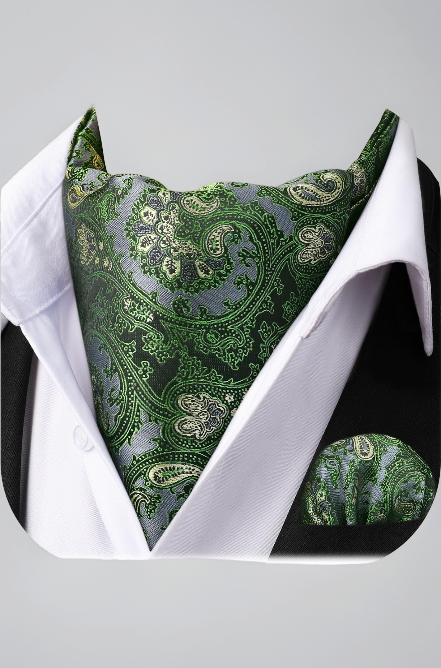 HISDERN Cravat for Men Paisley Floral Cravats Handkerchief Jacquard Wedding Ascot Tie & Pocket Square Set