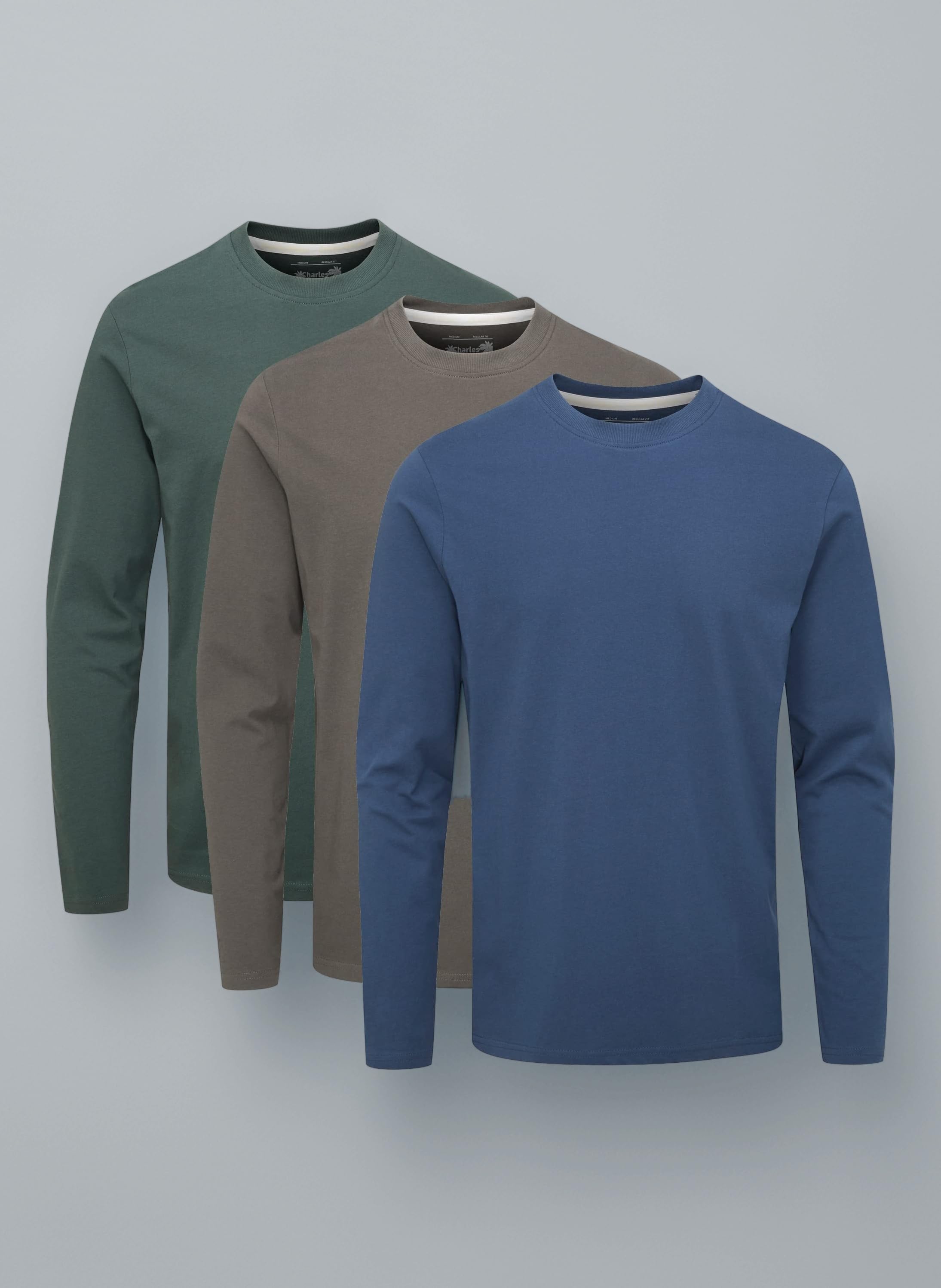 3 Pack Long Sleeved Plain Crew Neck T-Shirt