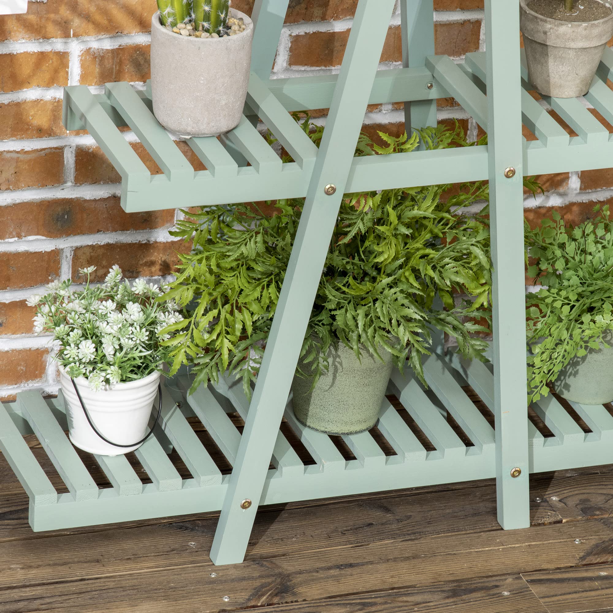Outsunny Étagère à plantes en bois étagère à fleurs support de pots de fleurs 3 niveaux de rangement - 76 x 26 x 76 cm - vert