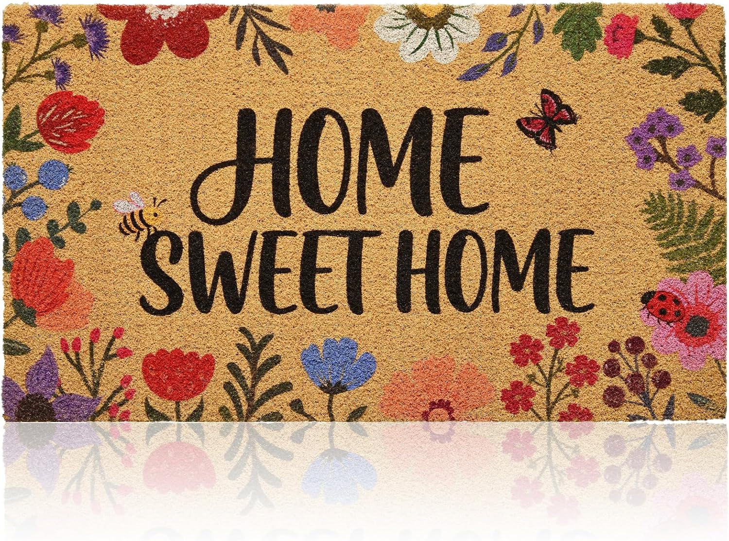 Gifeas Front Door Mat for Entrance, 17x30 Spring Floral Welcome Mats with Heavy Duty Backing for Outdoor Indoor, Home Sweet Home Faux Coco Coir Doormat Rug for Outside Porch Garage Home Funny Decor