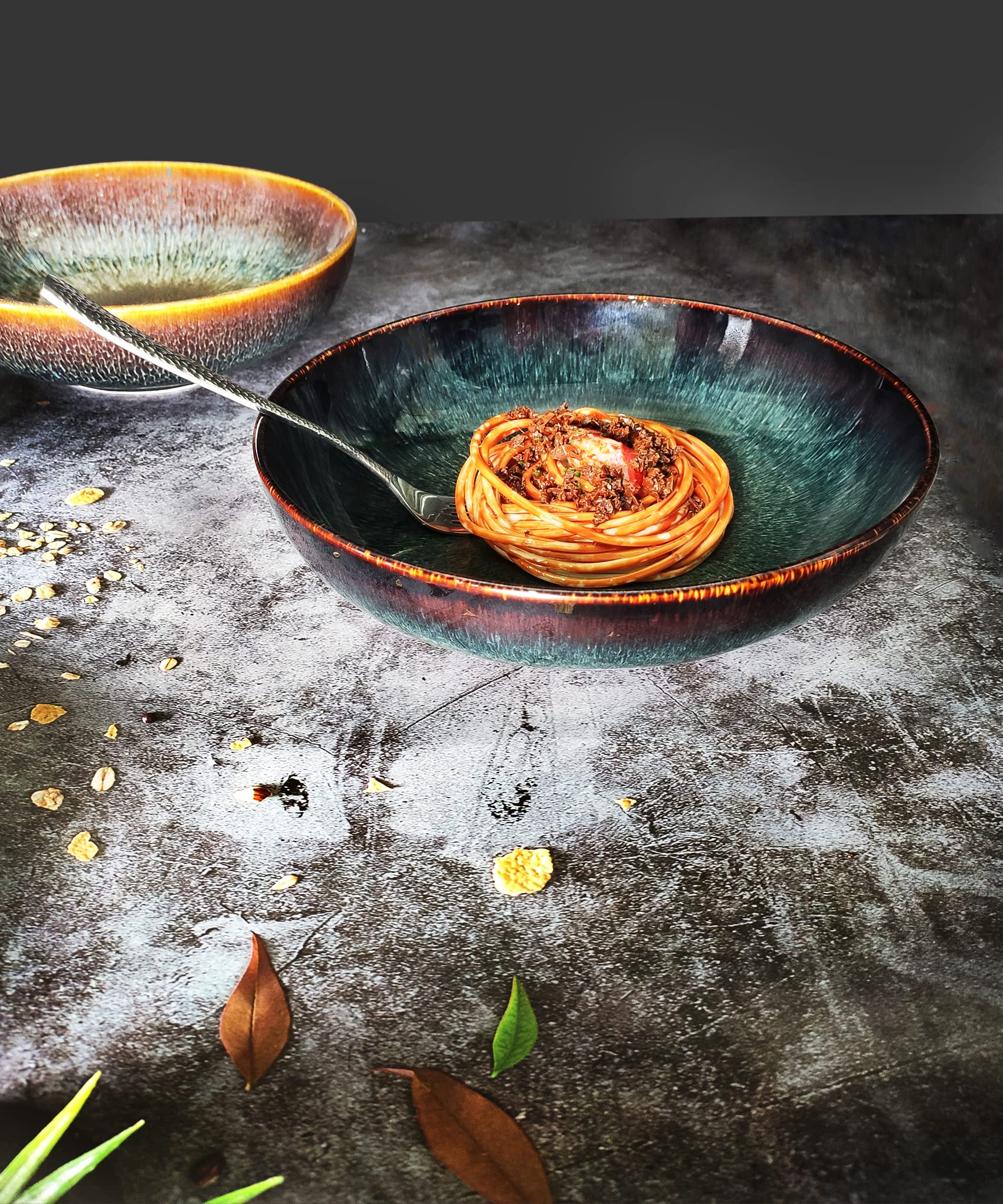 Set 2 Piatti Fondi Con Testa Di Leone Nero - Ceramica, Per Microonde E Lavastoviglie, Design Unico