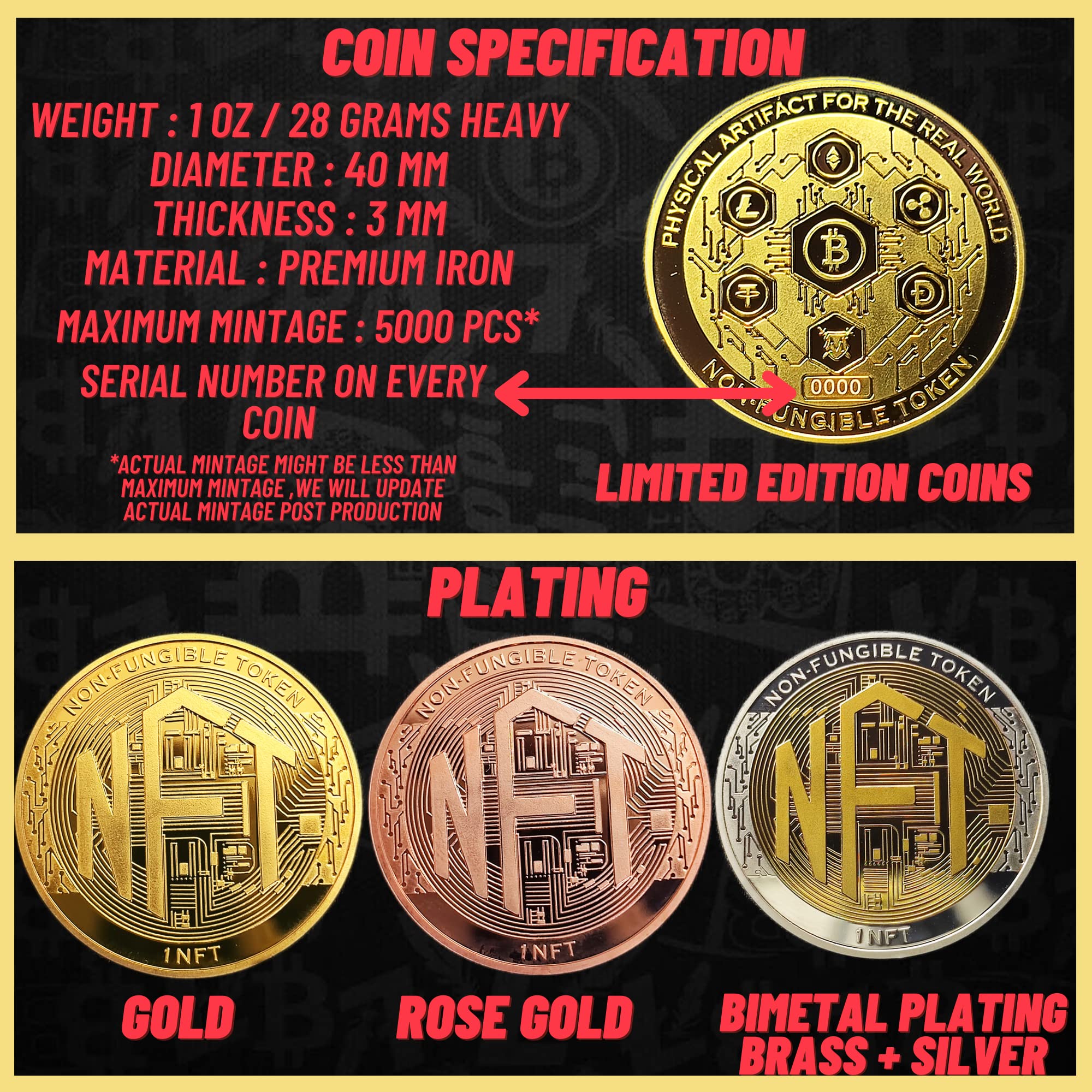 Buy Adiman NFT Token With Deluxe Box - Crypto Blockchain Bitcoin Ethereum  Litecoin Dogecoin Limited Edition Coin (Rosegold Plated) Online at Low  Prices in India - Amazon.in