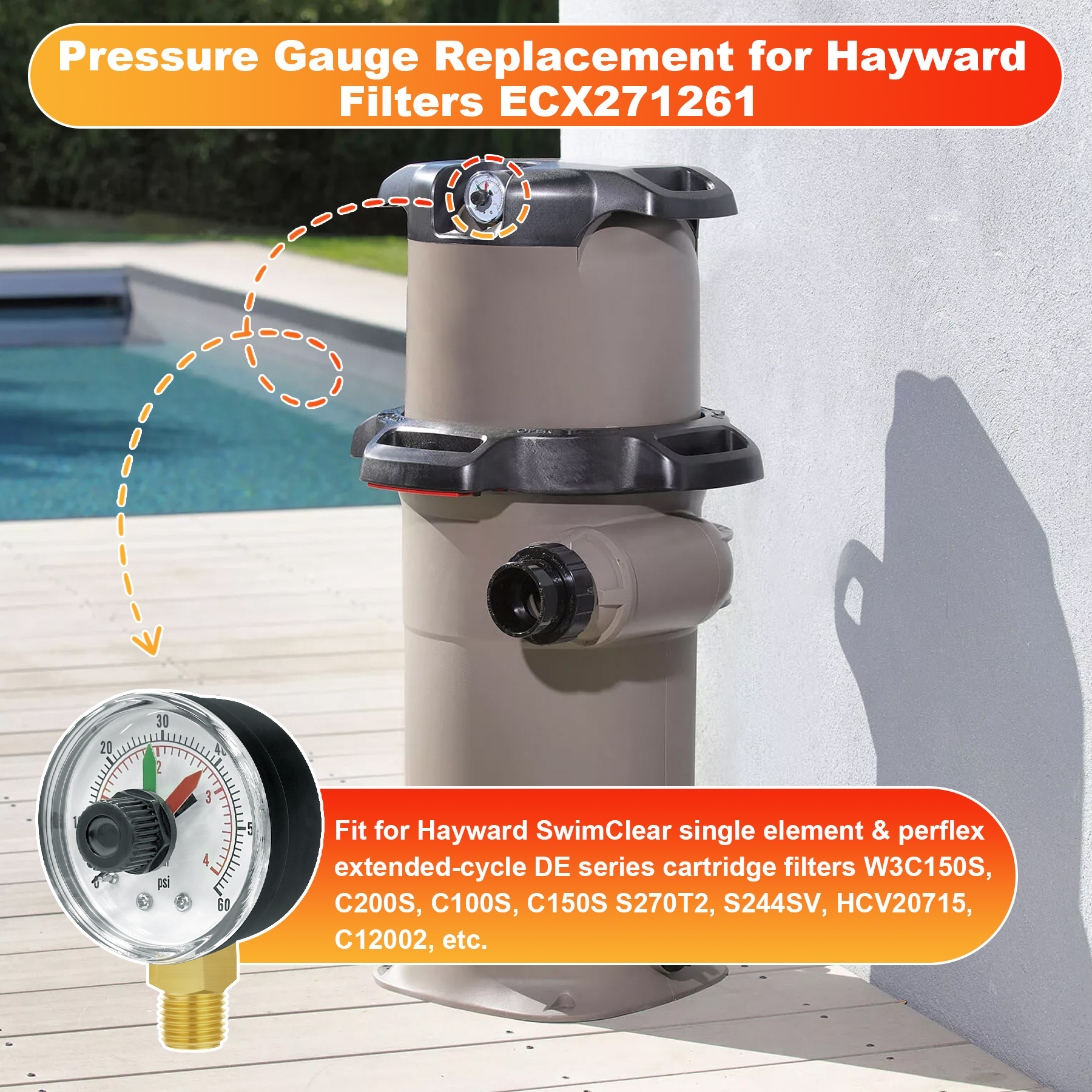 Image of ECX271261 Pool Pressure Gauge with PTFE Sealant Tape
