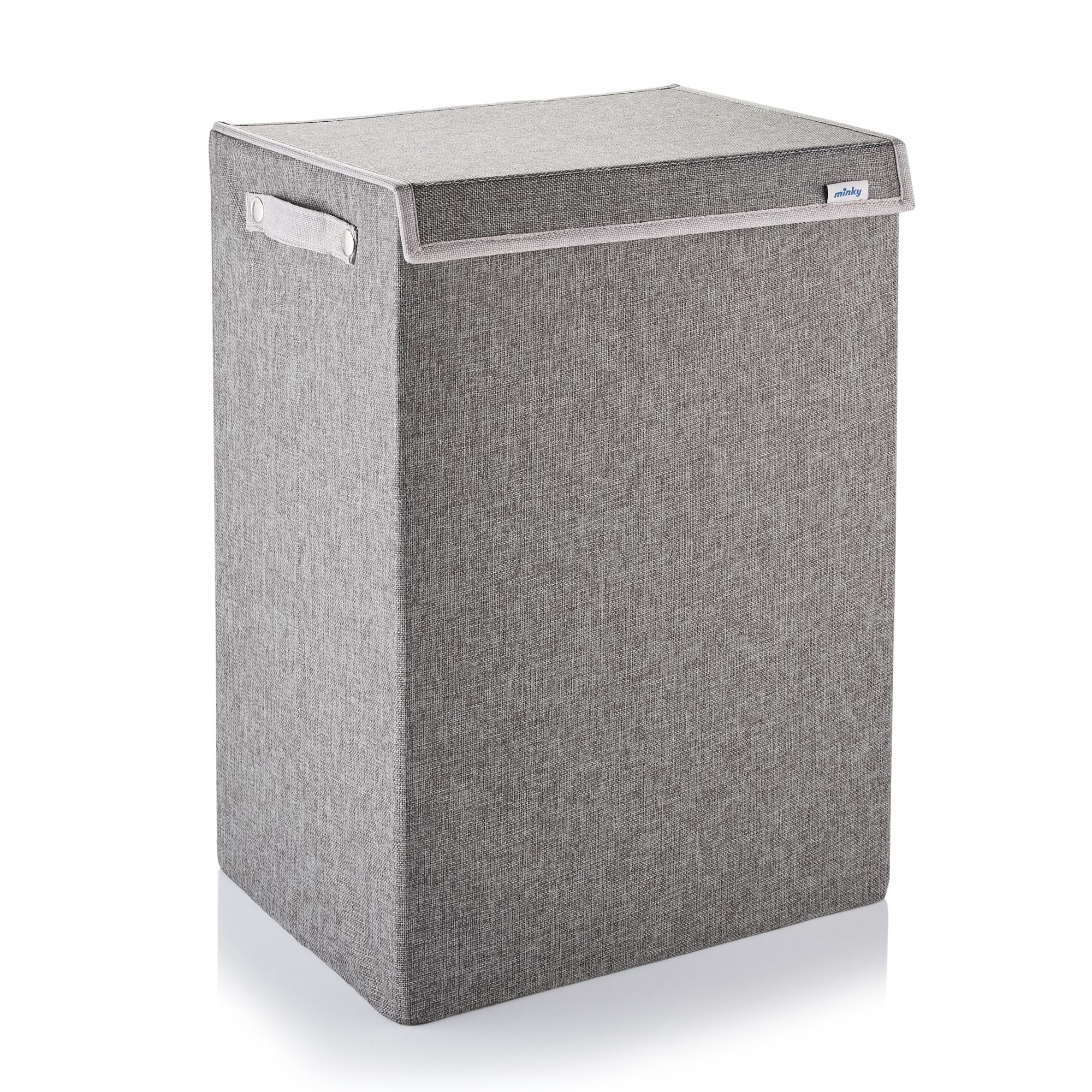 Minky Grey 70L Fabric Laundry Basket With Lid, Washing Baskets For Laundry, Hamper Basket With Velcro Lid, Sturdy Handles, Collapsible Design, Multi Storage Basket (70L)