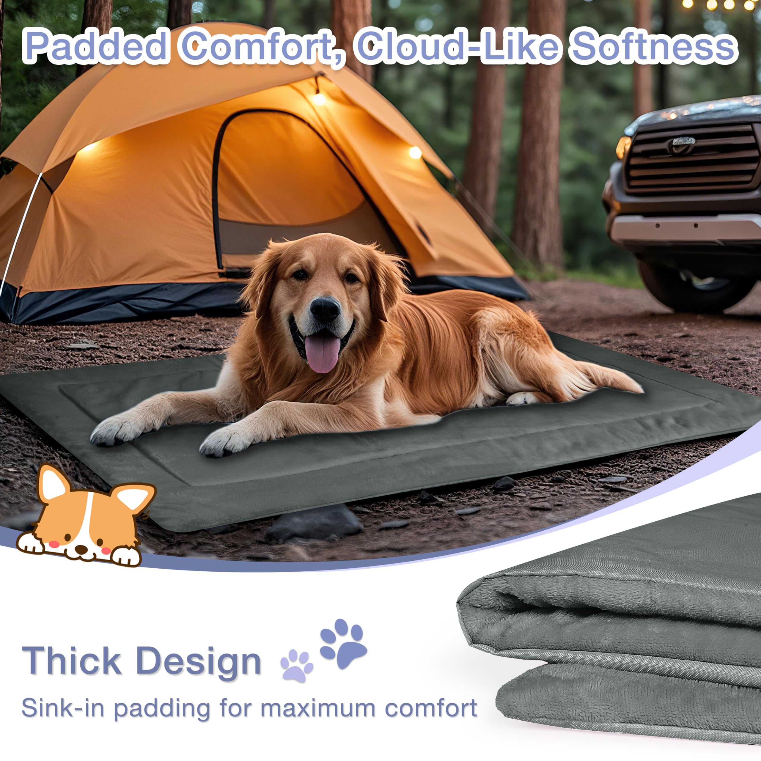 Pawsse Wasserdicht Hundedecke für Unterwegs 127 x 70cm, Outdoor Hundematte Waschbar Hundekissen zum Mitnehmen, Faltbare Hundebett für Reise Auto Camping, Grau