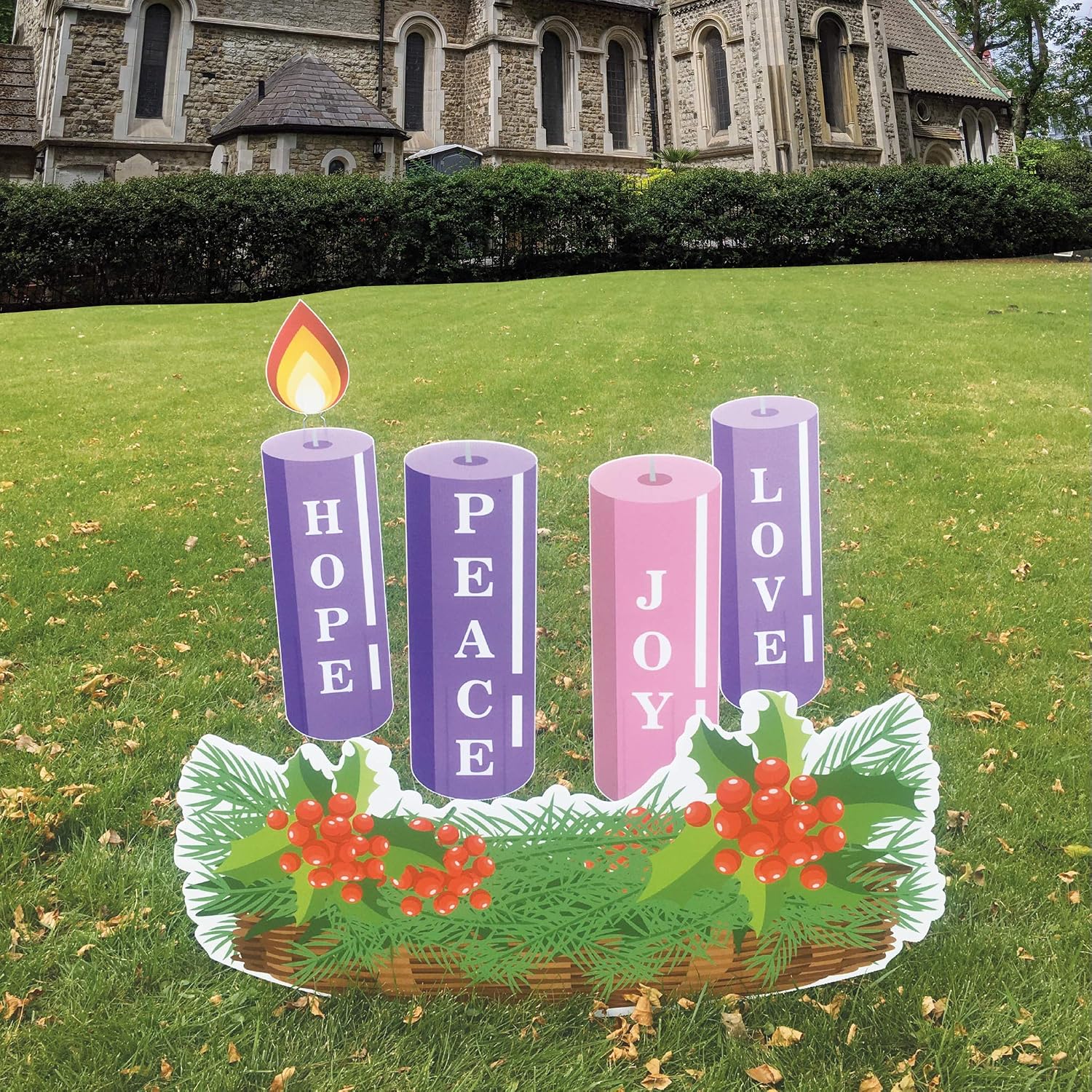 VictoryStore 46.5 Inch Large Outdoor Advent Wreath Yard Decoration 9 Pc Set, Christmas Outdoor Yard Signs with Stakes, American Made