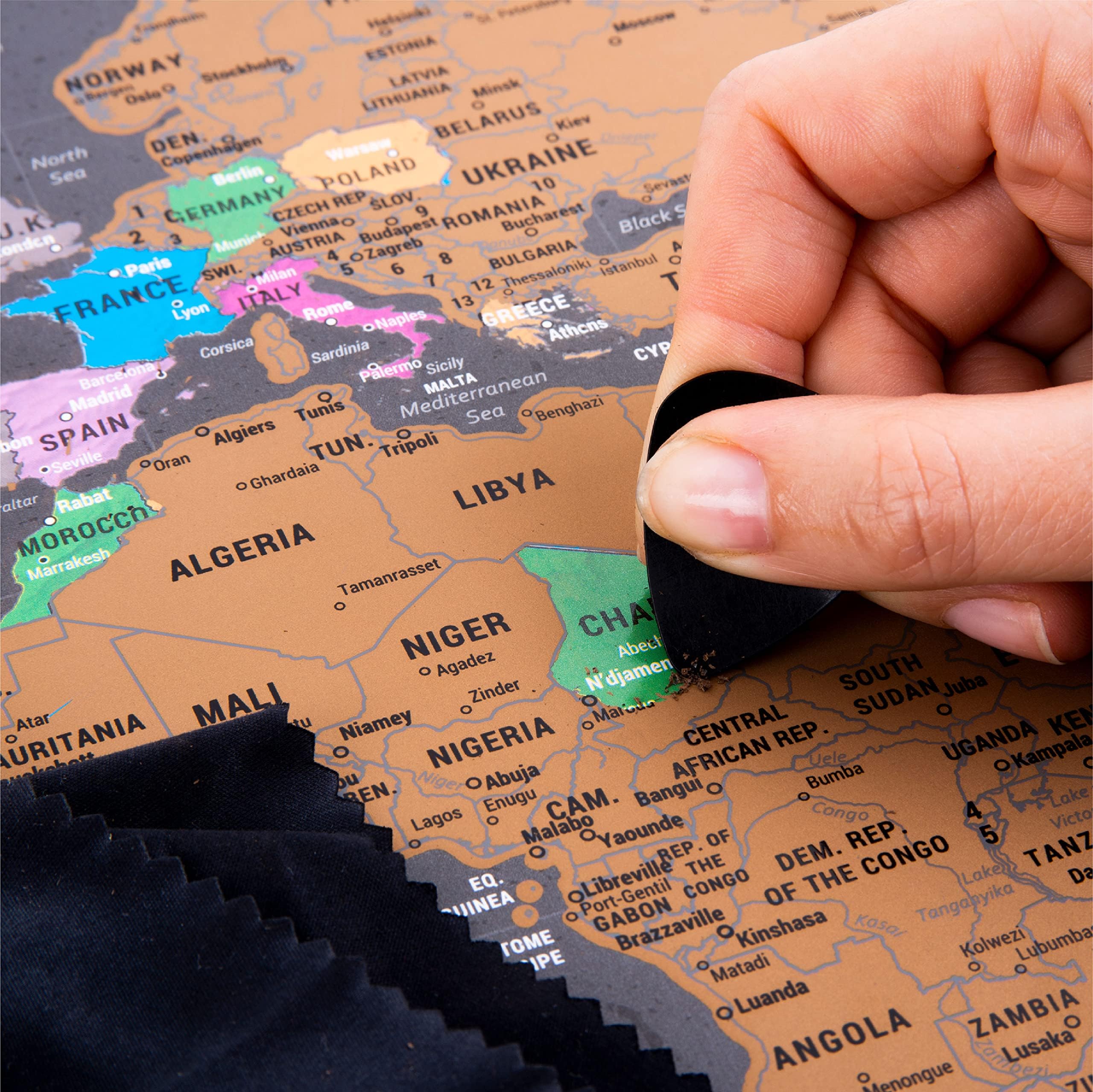 Atlas & Green Mappa del mondo da grattare, tutti gli stati americani, grande carta da viaggio A2 60 cm x 42 cm, mappa del mondo dei luoghi in cui sono stato mappa del mondo da graffiare. Accessori e
