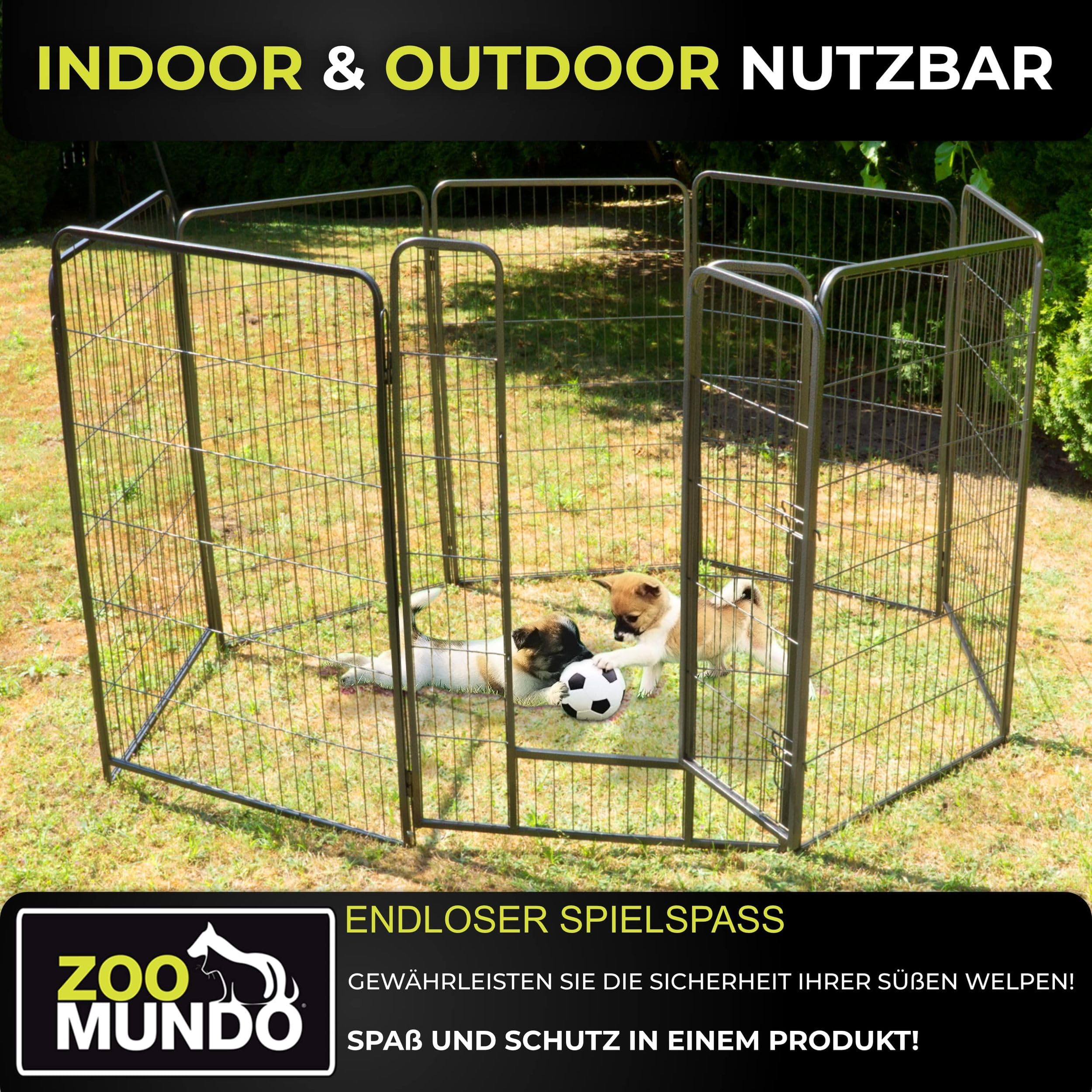 zoomundo Welpenauslauf 100cm hoch XL Laufgitter Tierlaufstall Welpenkäfig Absperrgitter Freilaufgehege Welpenzaun 8-Eck - Black Edition