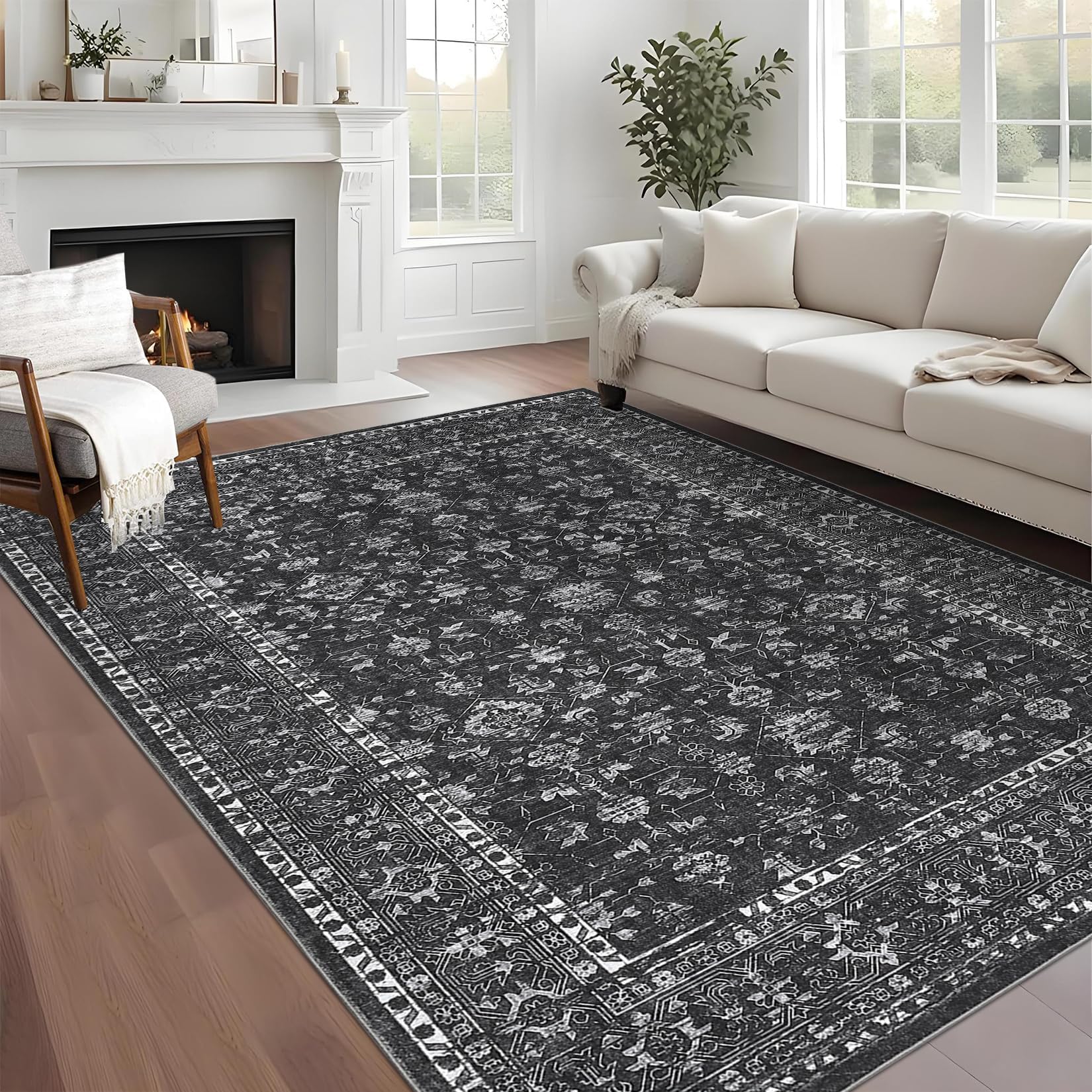 Garvee Alfombra Persa Antideslizante Lavable Negro 120x170 cm