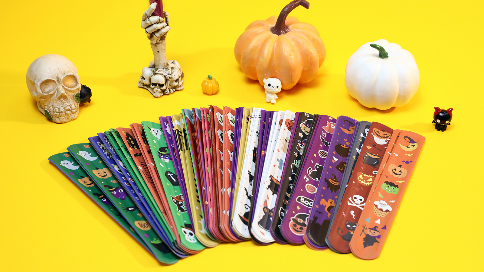 Lot De 24 Bracelets à Claquer Halloween - Motifs Fantômes, Citrouilles, Sorcières - Pour Enfants, Cadeaux De Fête - PVC Souple Avec Noyau Acier - 13