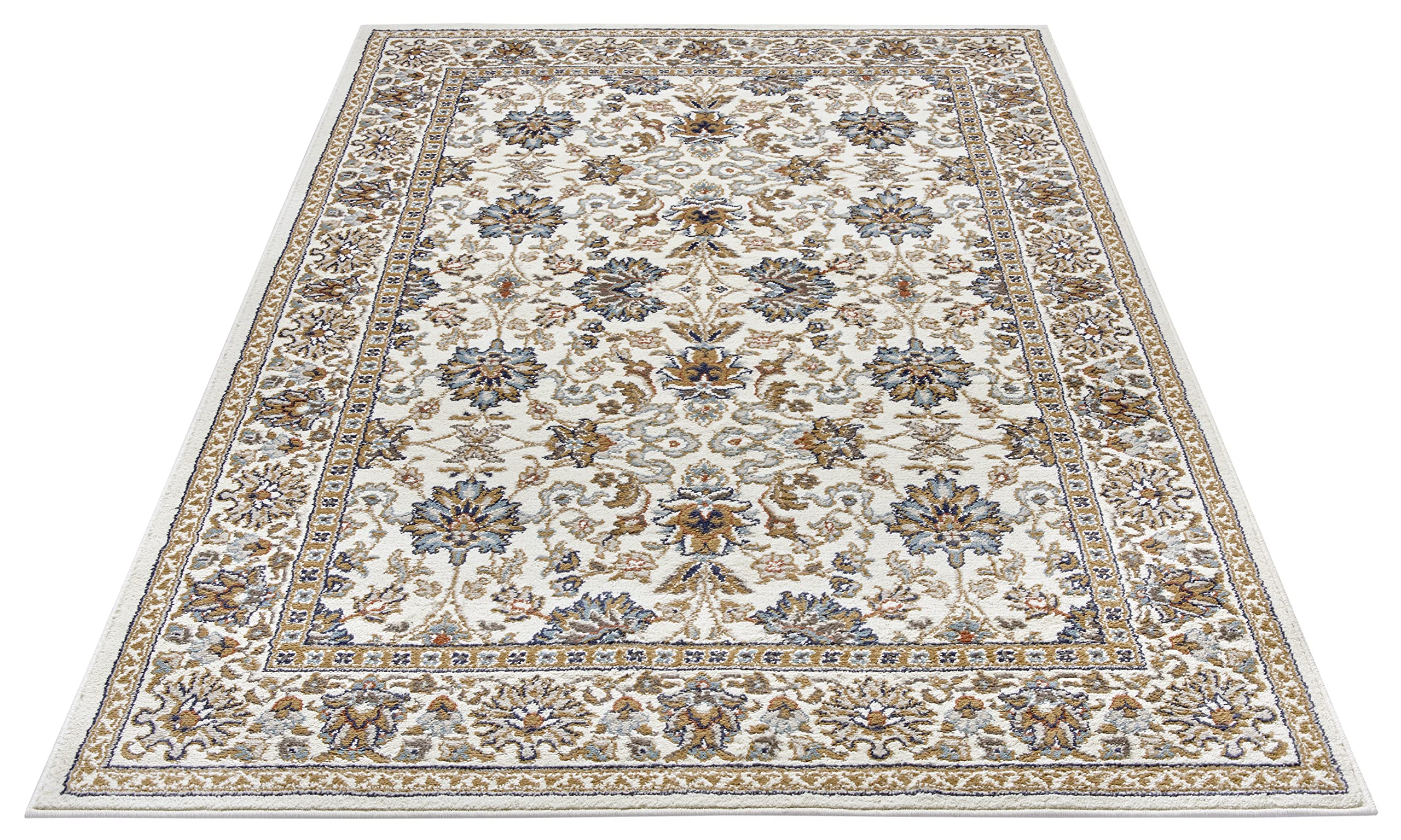 HANSE Home Saraceni Tapis Oriental Classique tissé serré avec Ornements et Motifs Floraux à Poils Courts Doux pour Chambre à Coucher, Salle à Manger, Salon, Couloir - Crème - 80 x 240 cm