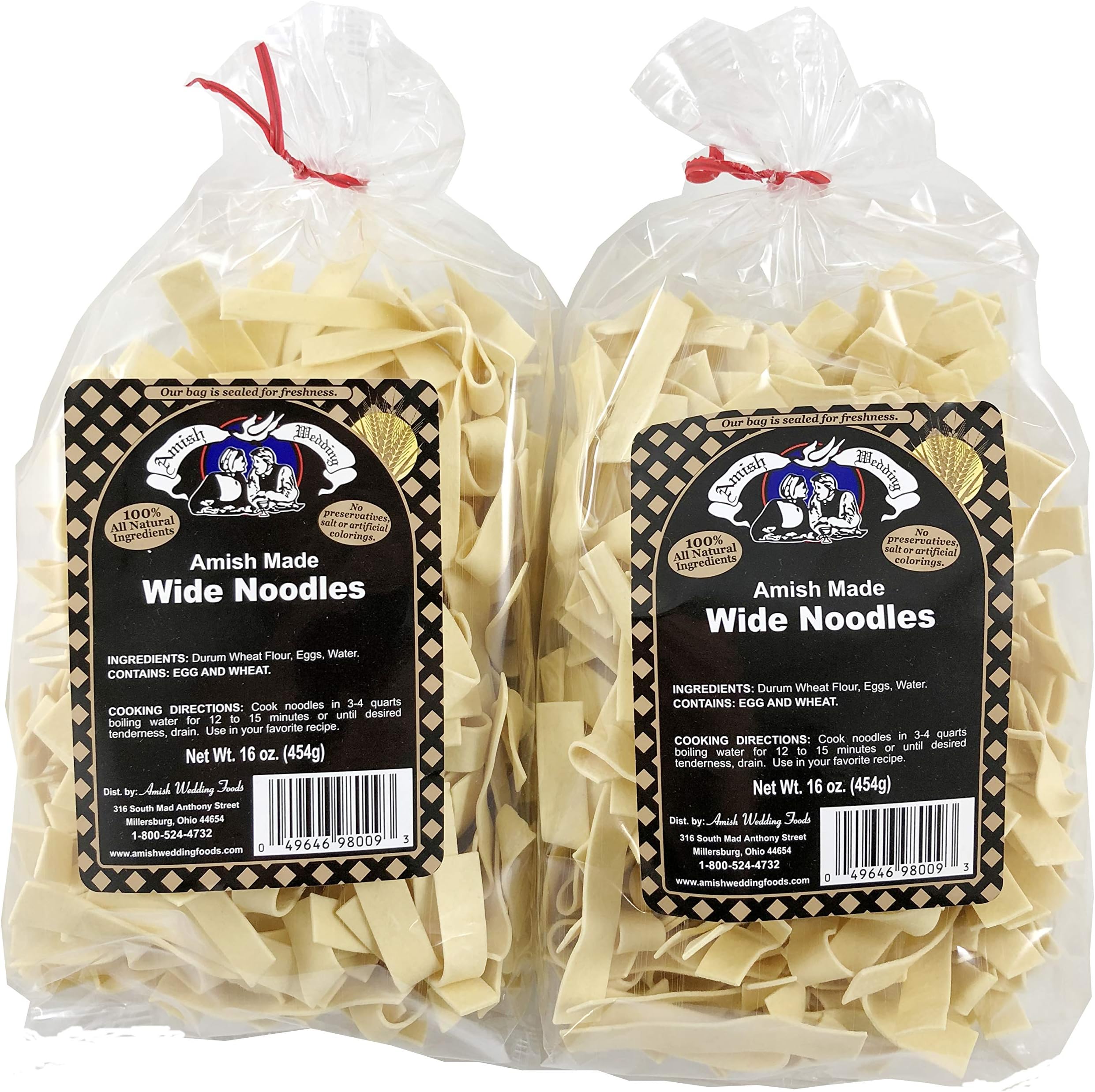 Amish Wedding Foods Wide Noodles 16 Ounce Bags No Preservatives (Pack of 2)