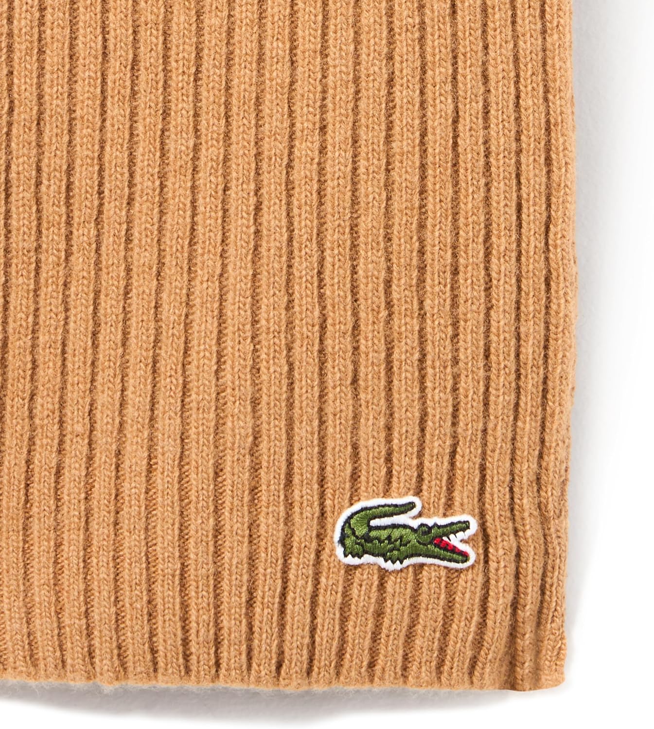 Lacoste Unisex Ribbed Wool Scarf, Date Brown, One Size