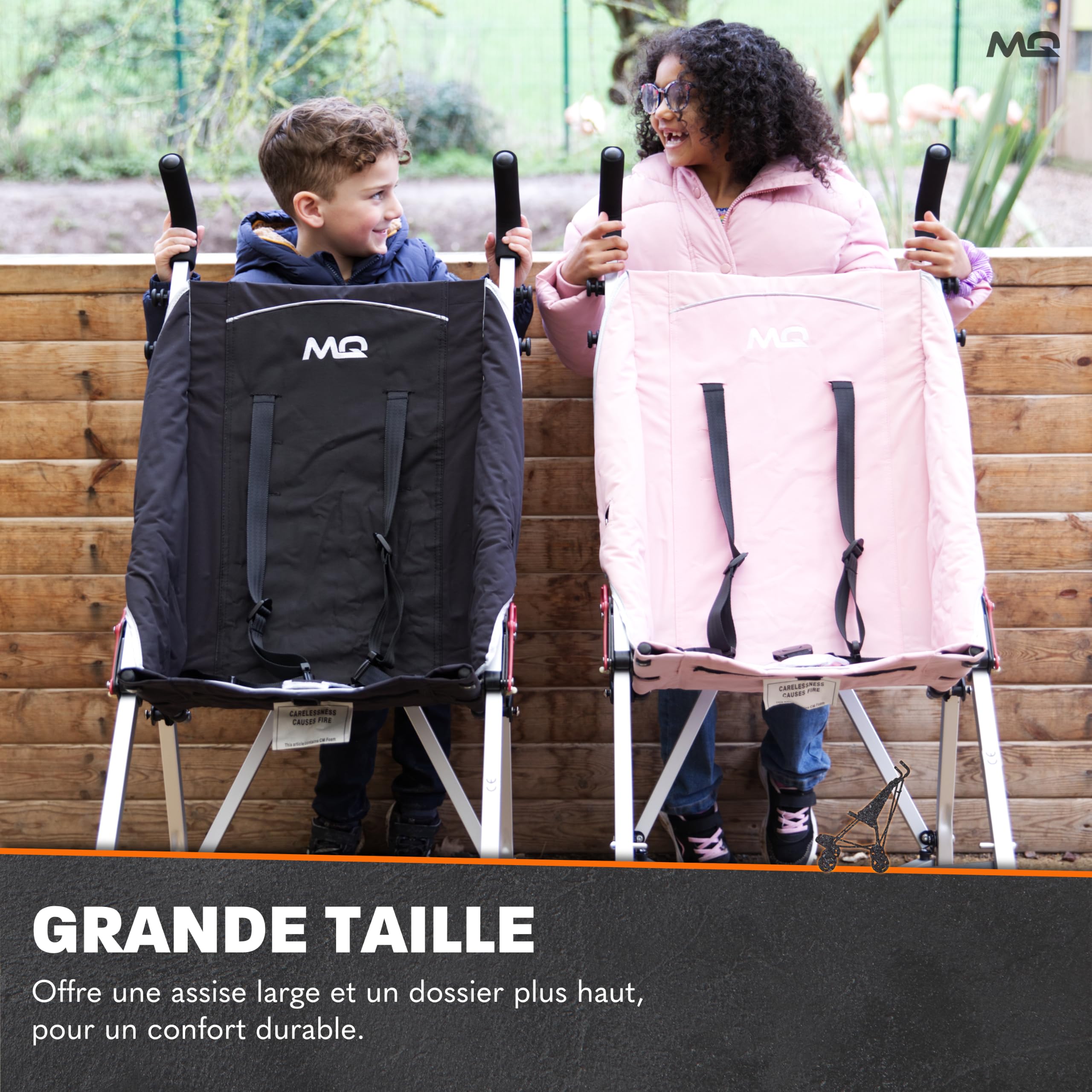 Poussette pour personnes à mobilité réduite MobiQuip XL, Sable - Poussette adaptée aux enfants pesant jusqu'à 50 kg - Châssis pliable en aluminium léger et harnais à 5 points