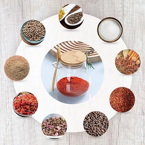 Miniatura 7 de Joeyan Tarro de vidrio con tapa hermética de bambú y cuchara adjunta, recipiente para condimentos de especias de azúcar y sal de 12 onzas, olla