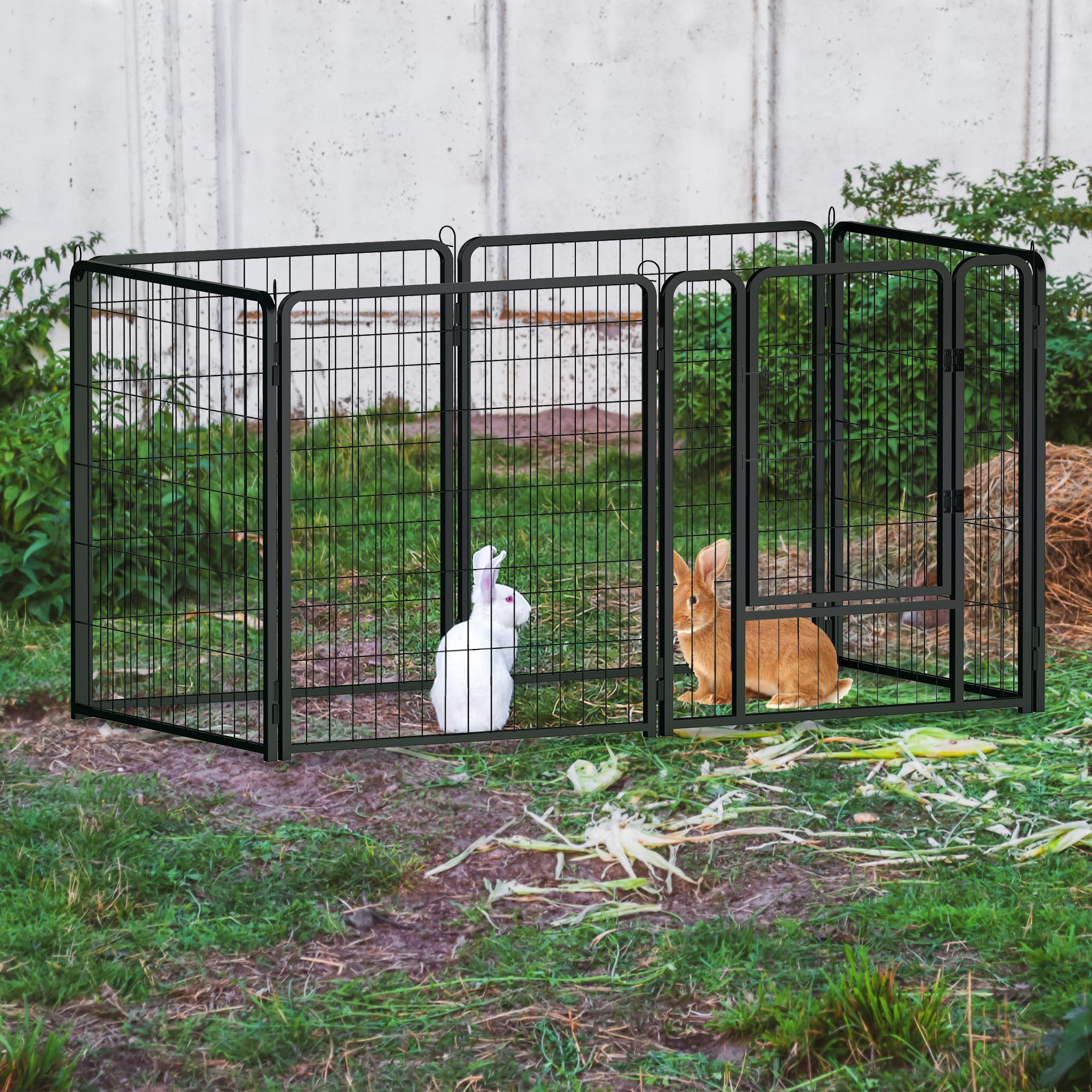 Aufun 6-Gitter Freilaufgehege Welpenauslauf faltbares Tierlaufstall, Automatische Verriegelung, Laufgitter Welpenfreigehege Hundegehege mit Tür für Hunde, Kaninchen, Kleintiere, Katze, je 80x80cm