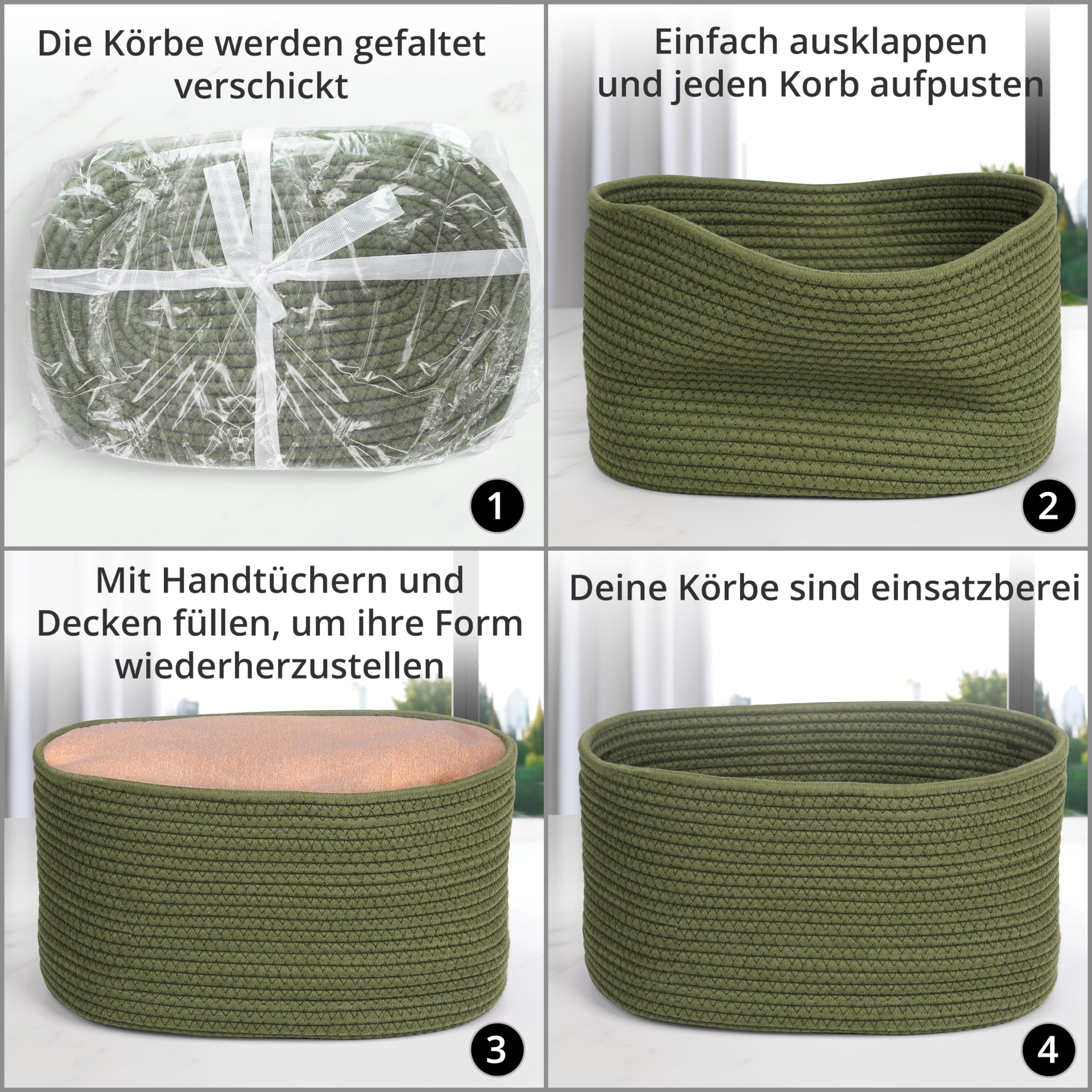 Set Mit 6 Gewebten Aufbewahrungskörben – Baumwollseil, Mit Griff, Für Regal & Deko