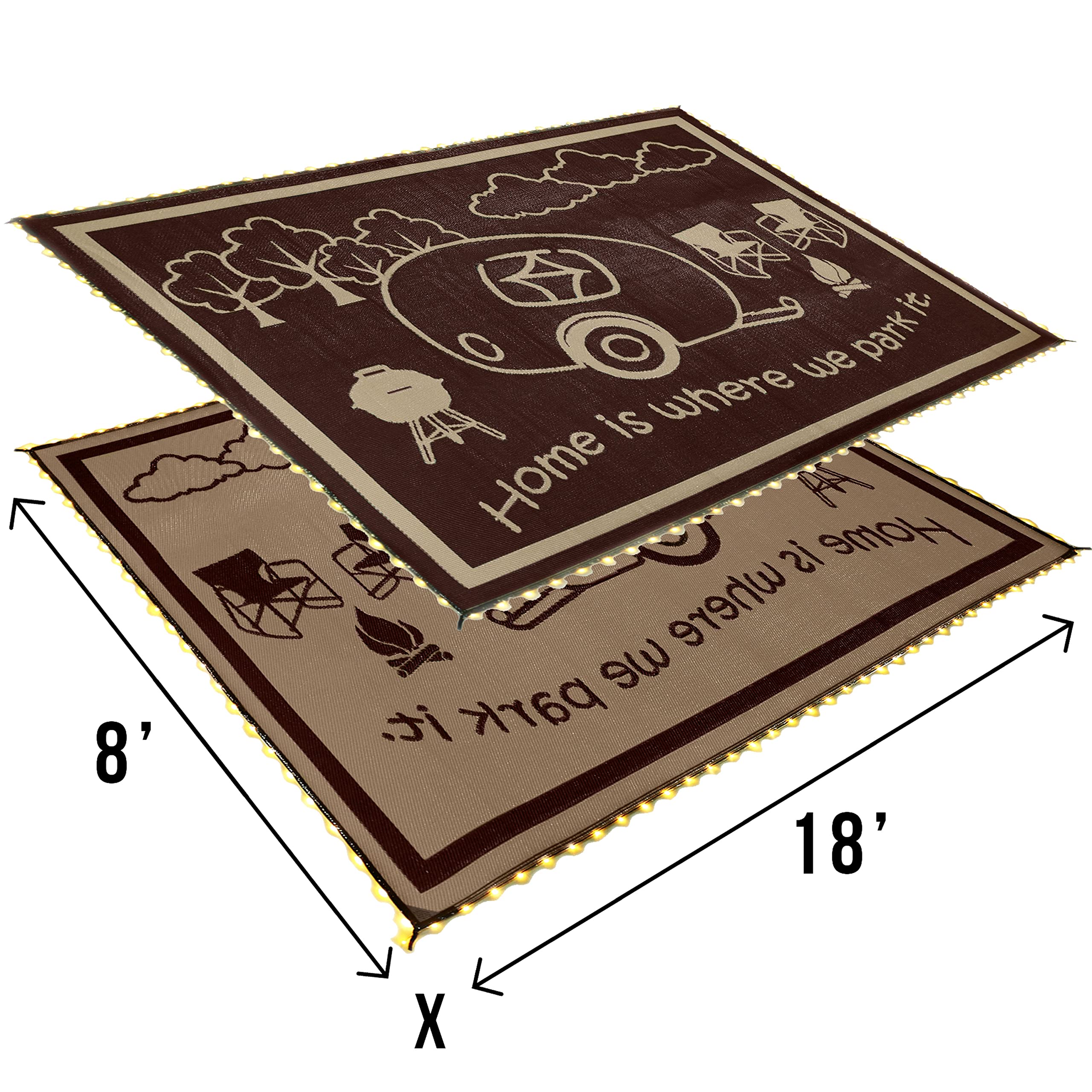 Stylish Camping Alfombrilla de Patio con iluminación LED, Reversible para casa de RV