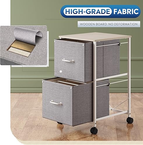 Miniatura 6 de DEVAISE Archivador móvil de 2 cajones, soporte para impresora rodante, archivador vertical de tela para tamaño A4 o carta para oficina en casa, gris