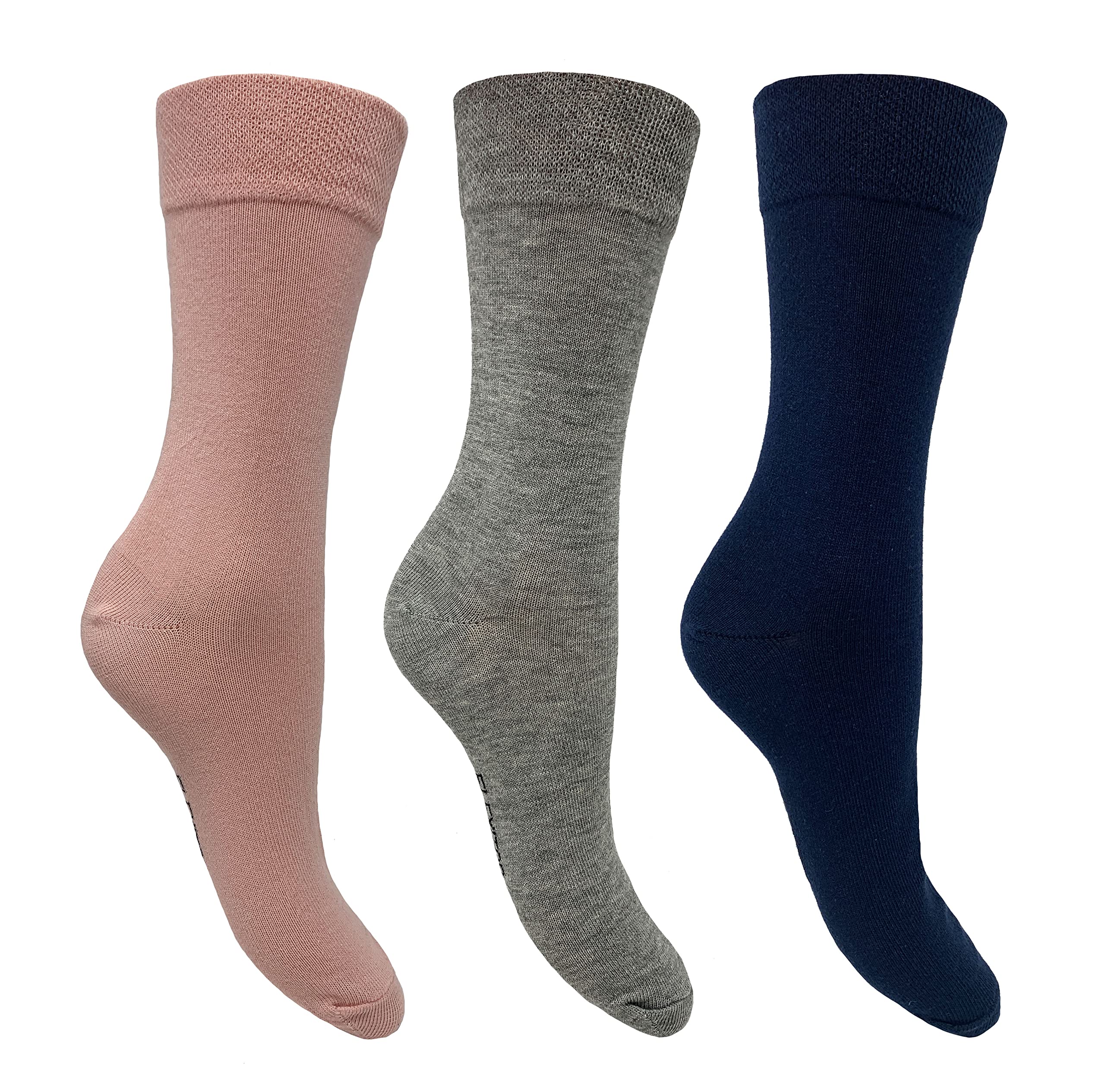 Flexitop Women's Pink/Grey/Navy Plain Socks | 3 Pairs | U.k. Size 4-7 | Colour Socks, Soft Hold, Comfort Socks, Gentle Grip Socks.