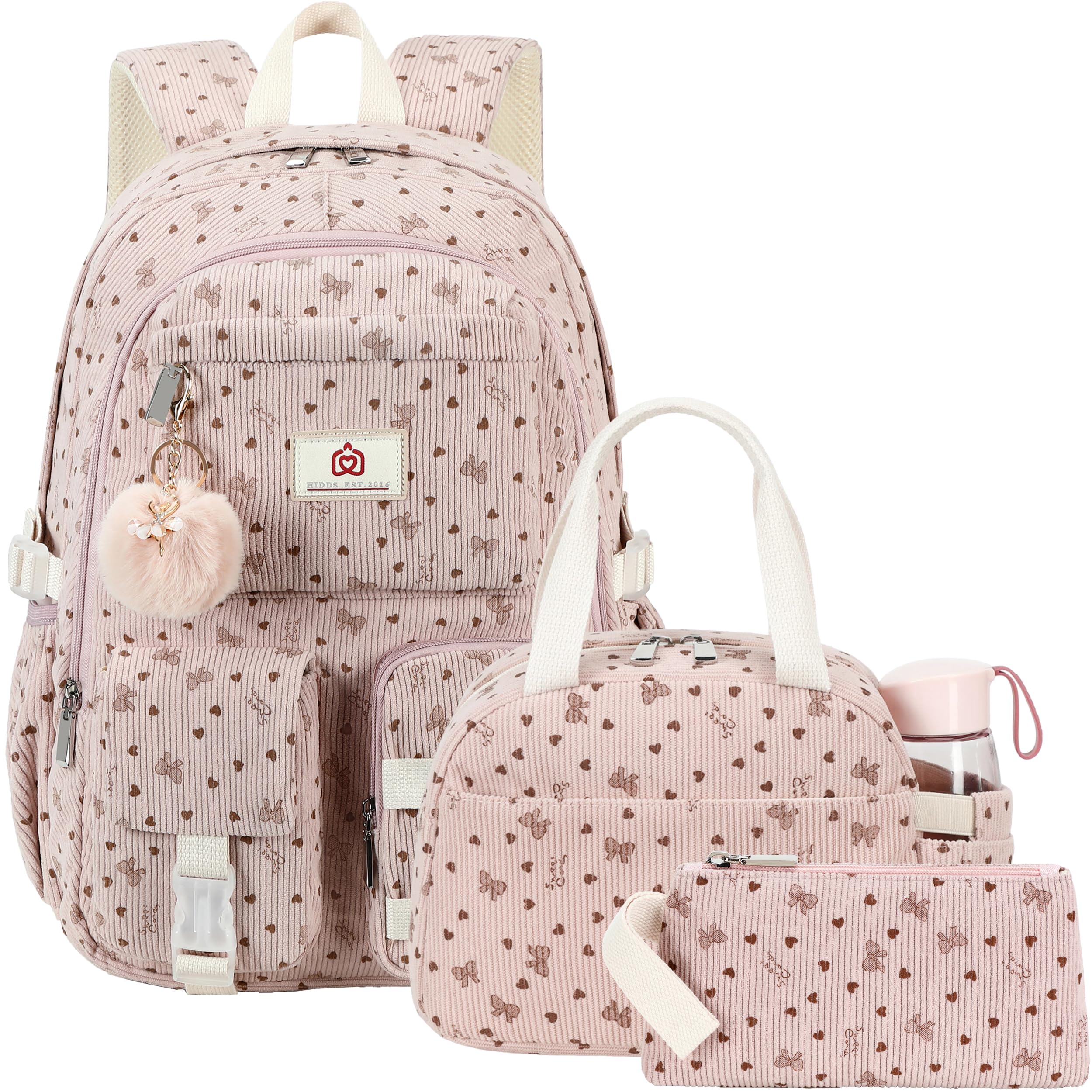 Hidds Schulrucksack mit Lunchbox, Laptop-College-Rucksäcke, Cord, Studenten, Büchertasche mit Lunchtasche für Teenager, Mädchen, Frauen