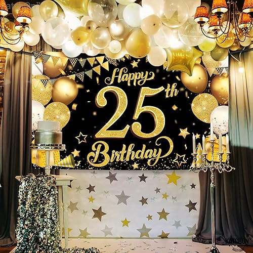 Miniatura 9 de KatchOn Cartel de cumpleaños número 25 de oro rosa XL 72 x 44 pulgadas pancarta de cumpleaños 25 pancarta de feliz cumpleaños 25 pancarta de oro