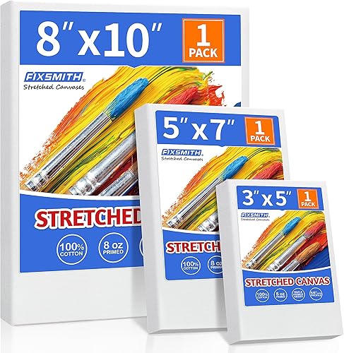 Miniatura 80 de FIXSMITH Lienzo estirado de 6 x 8 pulgadas, paquete de 12 lienzos blancos en blanco para pintar, imprimado, 100% algodón, perfil de 5/8 pulgadas