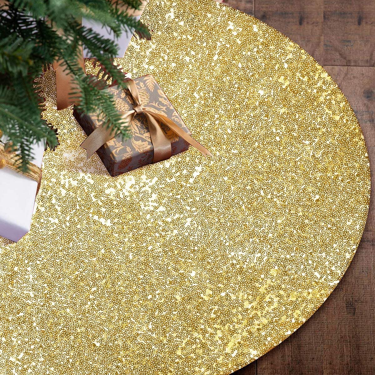 Christmas Tree Skirt,48 Inches Sparkly Tree Skirt Outdoor Christmas Tree Decorations Luxury Christmas Tree Base Cover Tree Ornaments for Xmas Holiday Decoration 120CM-Gold (gold)