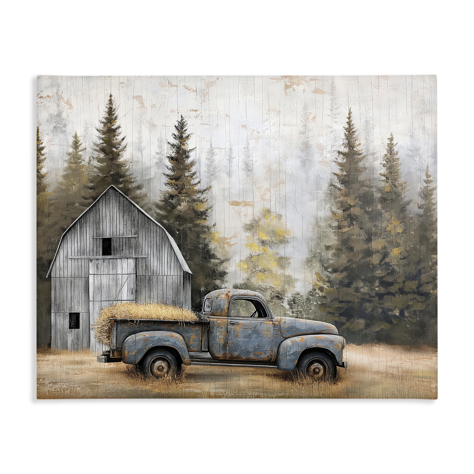 Autumn Barn Pine Forest Landscape, 24 x 30 Inch Canvas Wall Art