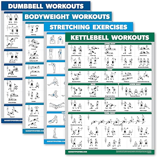 Palace Learning Paquete de 4  Entrenamientos con mancuernas + entrenamientos de peso corporal + ejercicios de estiramiento + pesas rusas  Juego de 4