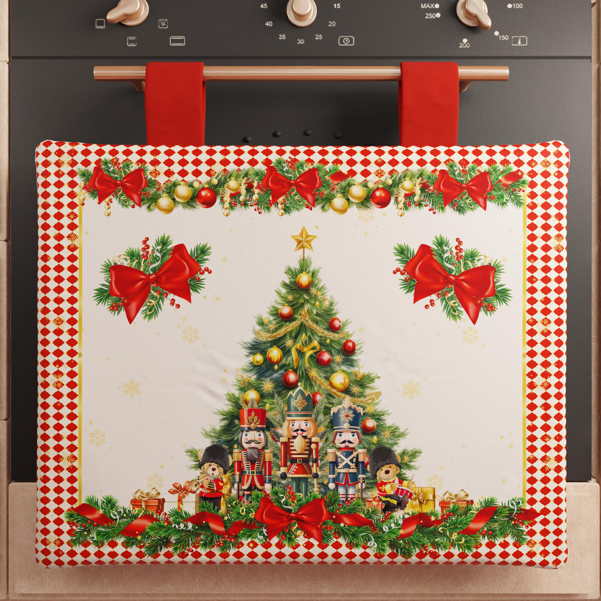 PETTI Artigiani Italiani - Christmas Oven Cover, Christmas Kitchen Oven Cover, 40x50 cm Oven Cover, Red Nutcracker Oven Cover, 100% Made in Italy