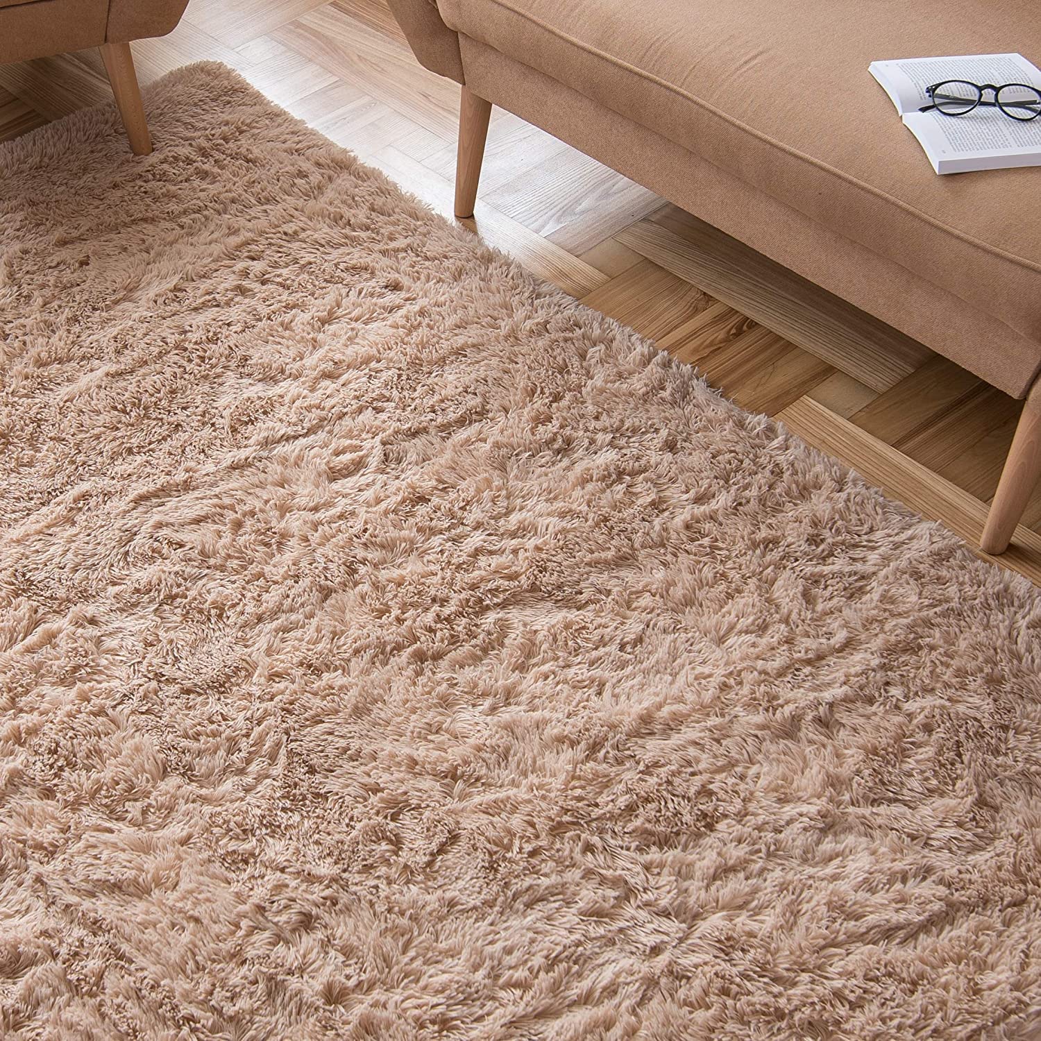 Carpeto Rugs Tappeto Salotto Moderno Peloso - Tappeto Camera da Letto Morbido - Tappeti Moderni Soggiorno Pelo Lunga - Tappeto Cameretta Grande - Beige Chiaro - 140 x 200 cm