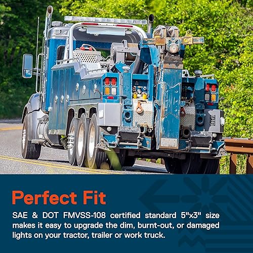 Miniatura 2 de TRUE MODS - Juego de 2 luces traseras LED rectangulares rojas de 5 x 3 x 5 pulgadas DOT FMVSS 108 SAE I6 P2 S2 (3) T OjalesTapones Sumergible Freno