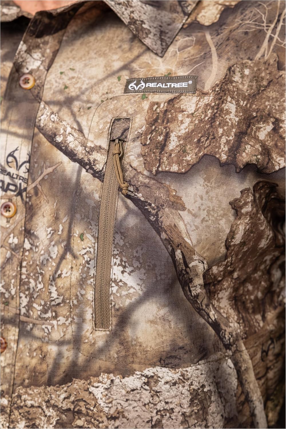 Realtree Men’s Long Sleeve Camo Hunting Shirt - Lightweight Breathable Button Down with UPF 50+ Sun Protection