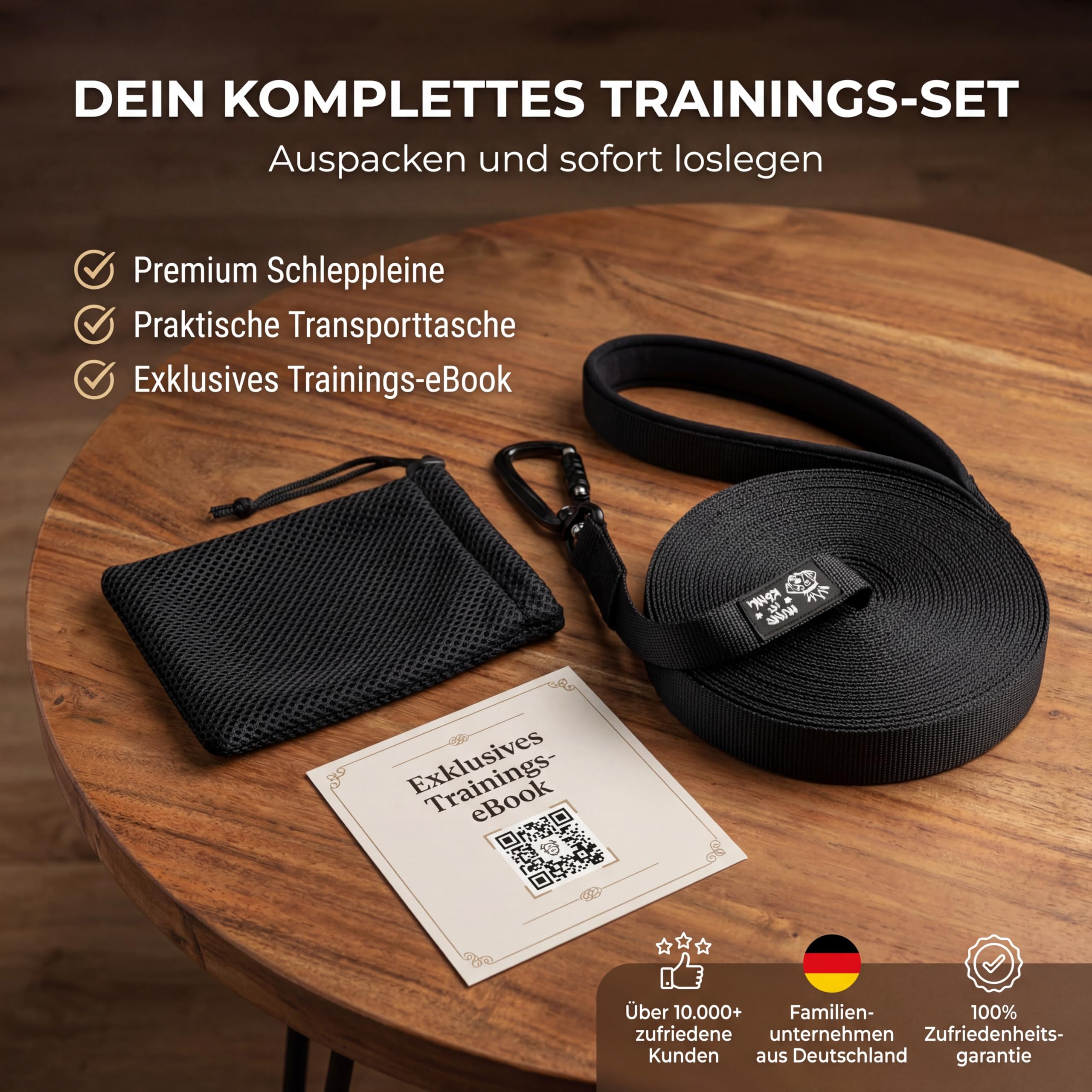 HUND IST KÖNIG Schleppleine 10m für Hunde 12-70kg - Lange robuste Hundeleine mit Griffpolster & Sicherheitskarabiner - Trainingsleine + eBook, Hundeleine 5m, 10m, 15m, 20m